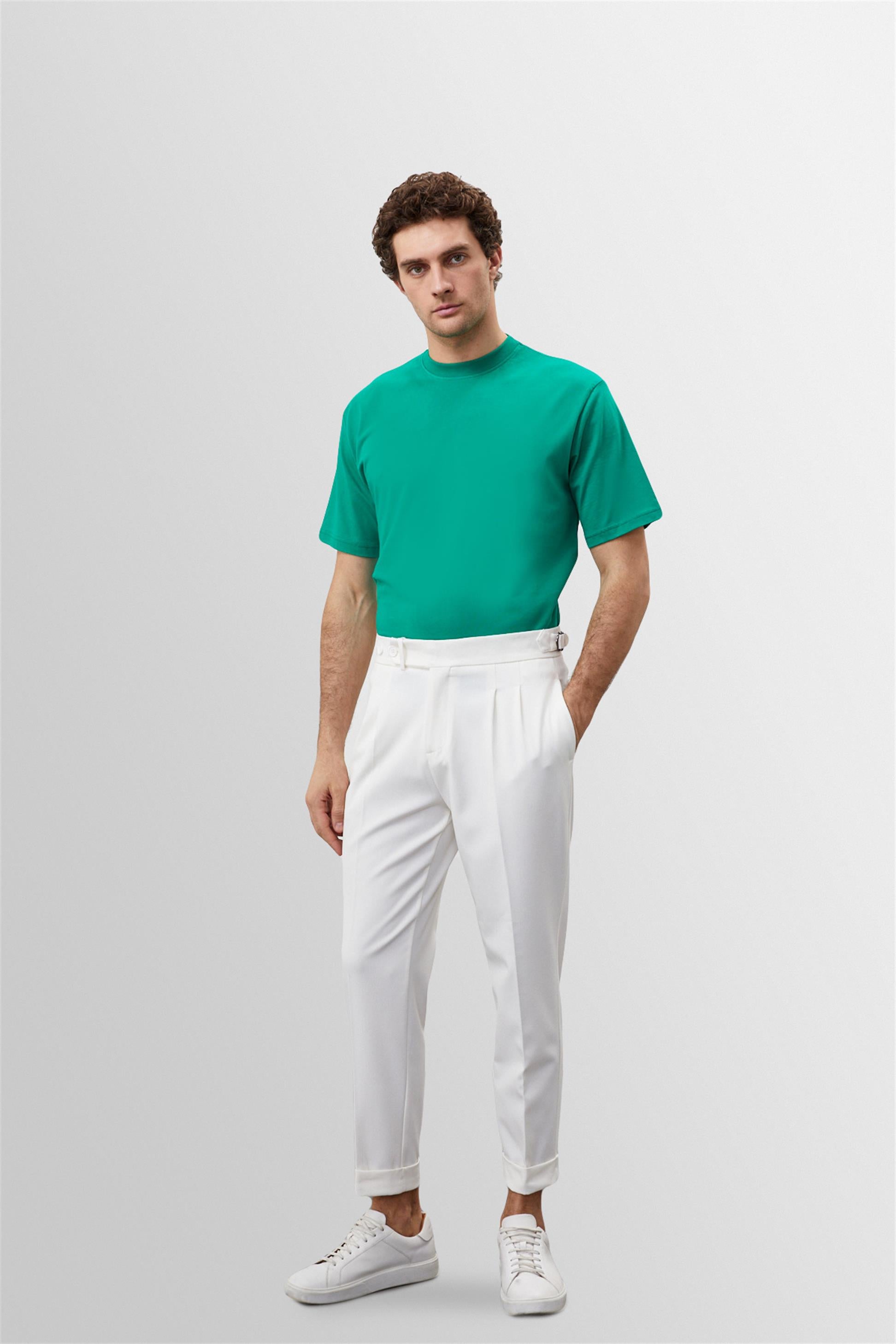 Antioch-Çimen Yeşili Bisiklet Yaka Basic T Shirt-T-Shirts-1-Milagron.com