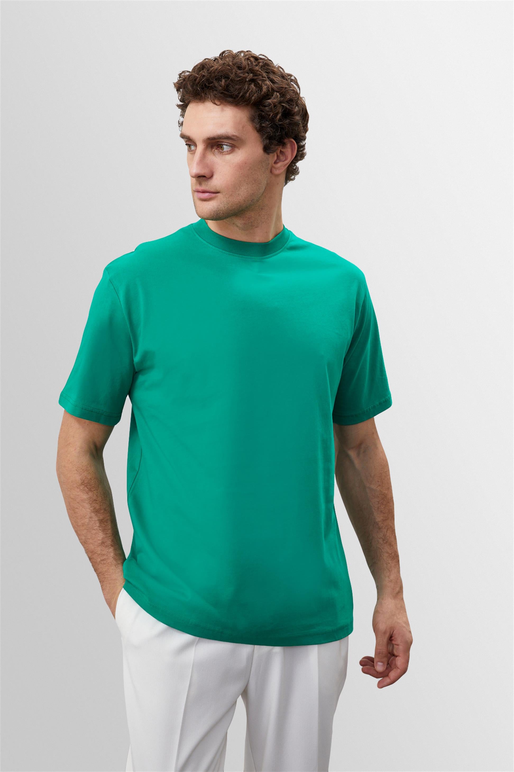 Antioch-Çimen Yeşili Bisiklet Yaka Basic T Shirt-T-Shirts-2-Milagron.com