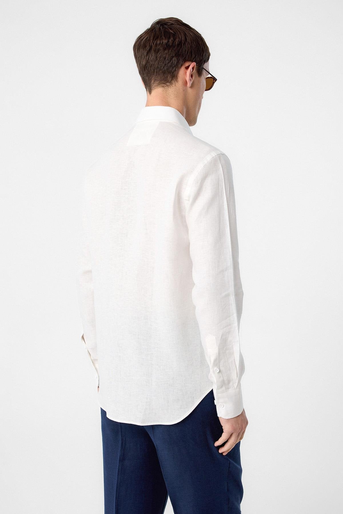 Antioch-Antioch Ekru 100% Keten Comfort Fit Erkek Gömlek-Gömlek-4-Milagron.com