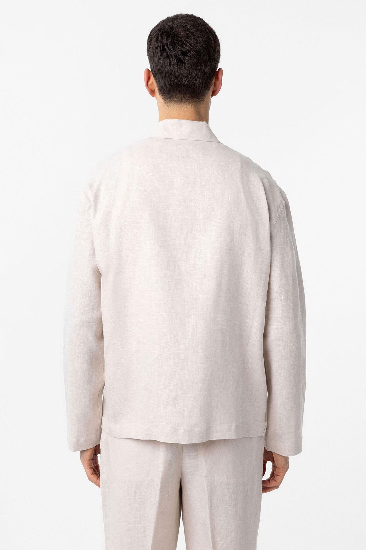 Antioch-Ekru 100% Keten Relax Fit Erkek İnce Ceket-Ceket-5-Milagron.com