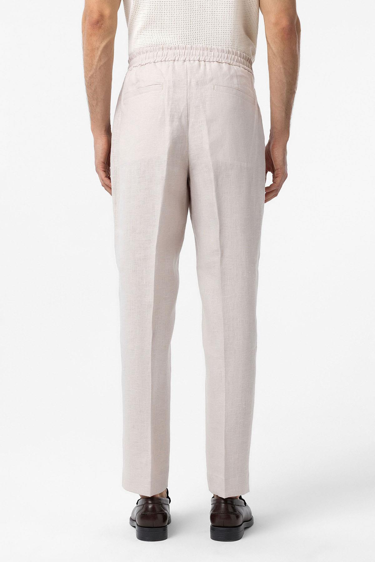 Antioch-Ekru 100% Keten Yüksek Bel Erkek Pantolon-Kumaş Pantolon-4-Milagron.com