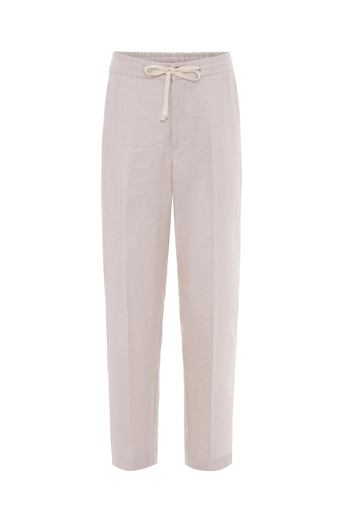 Antioch-Ekru 100% Keten Yüksek Bel Erkek Pantolon-Kumaş Pantolon-5-Milagron.com