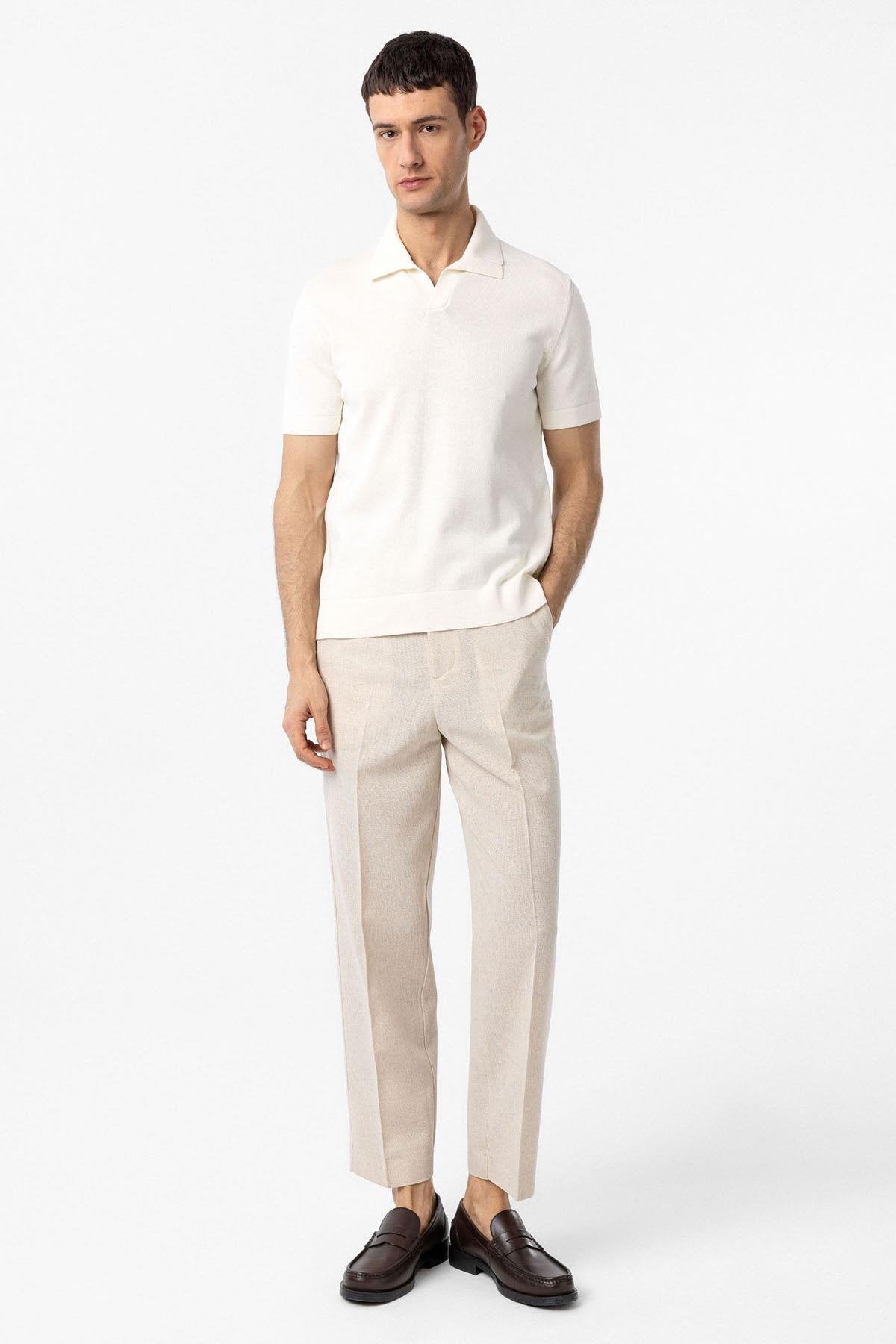 Antioch-Ekru 100% Pamuk Apaş Yaka Triko T Shirt-T-Shirts-2-Milagron.com