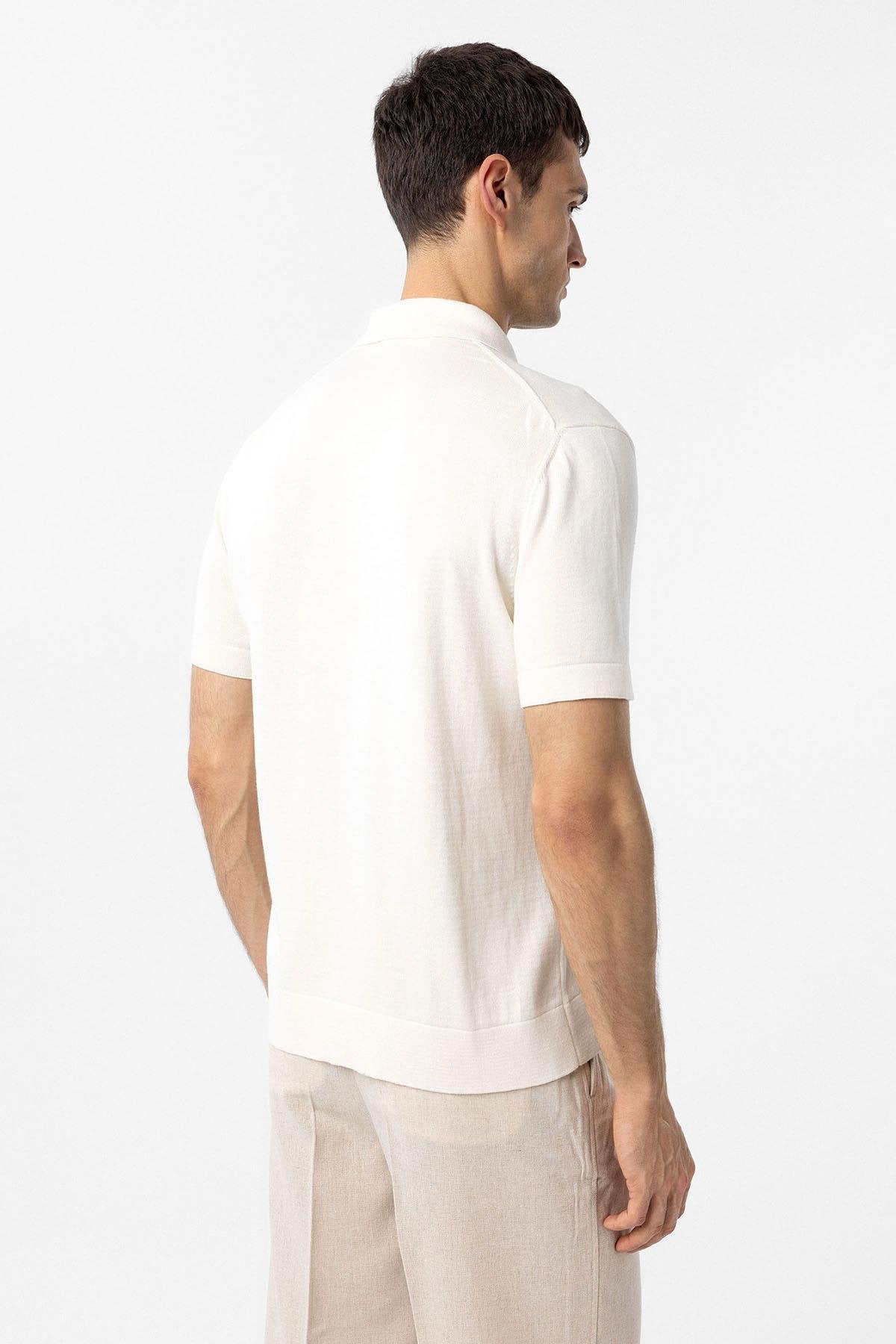 Antioch-Ekru 100% Pamuk Apaş Yaka Triko T Shirt-T-Shirts-4-Milagron.com