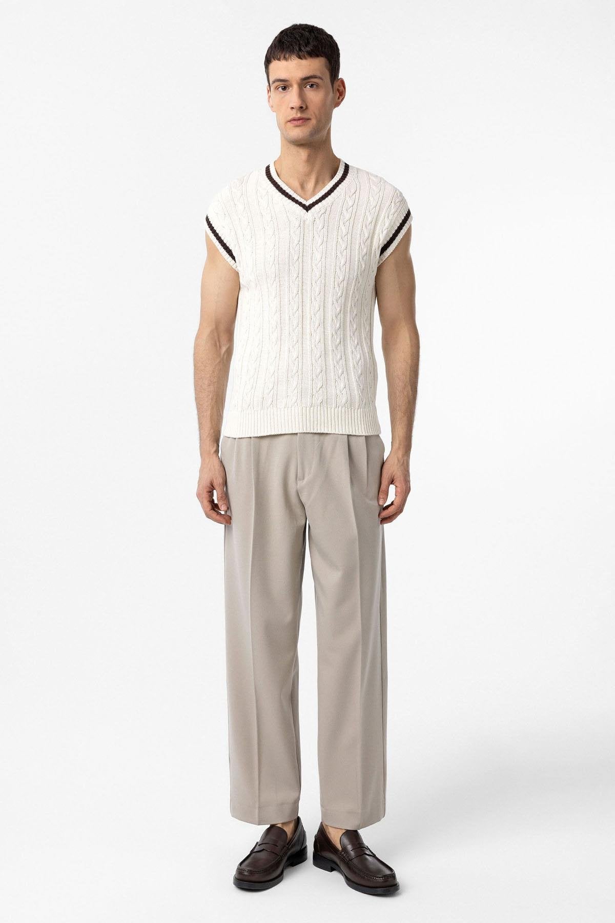 Antioch-Ekru 100% Pamuk Örgü Erkek Yelek-Yelek-2-Milagron.com