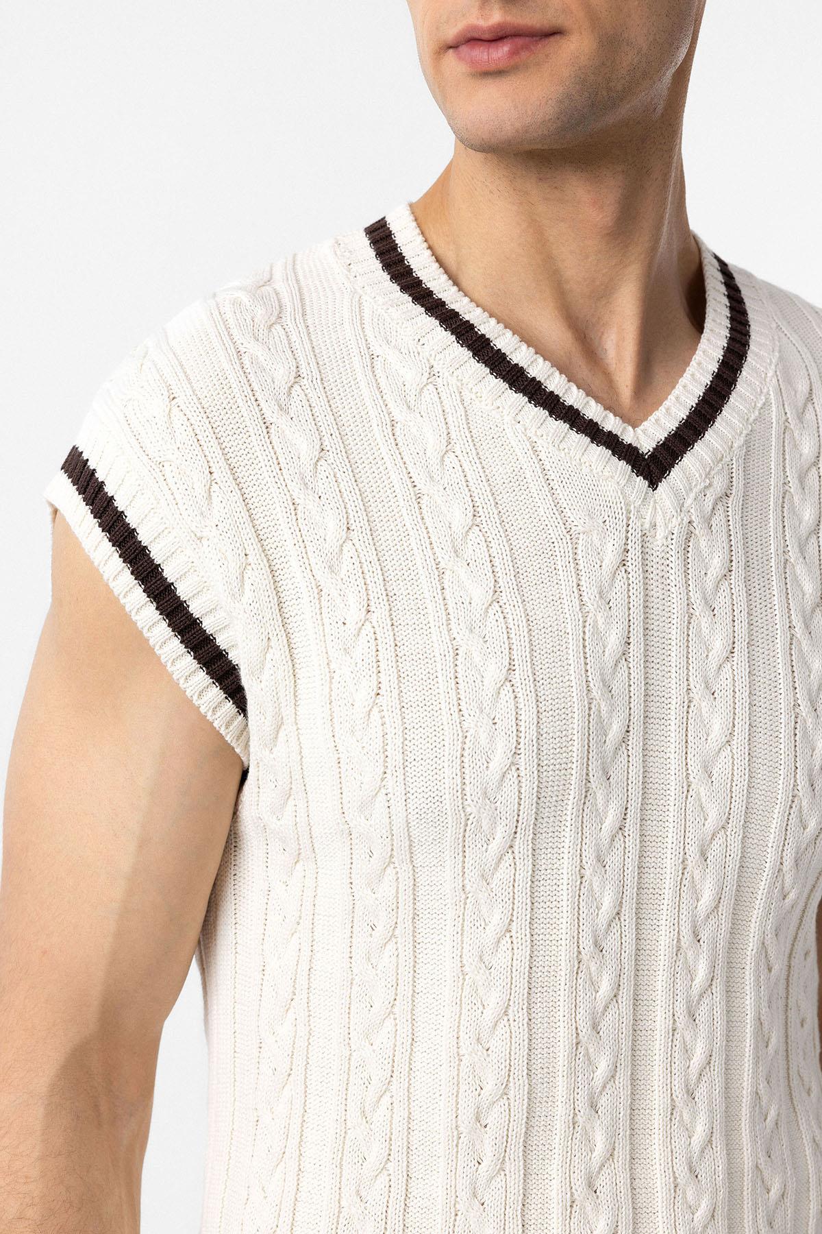 Antioch-Ekru 100% Pamuk Örgü Erkek Yelek-Yelek-4-Milagron.com