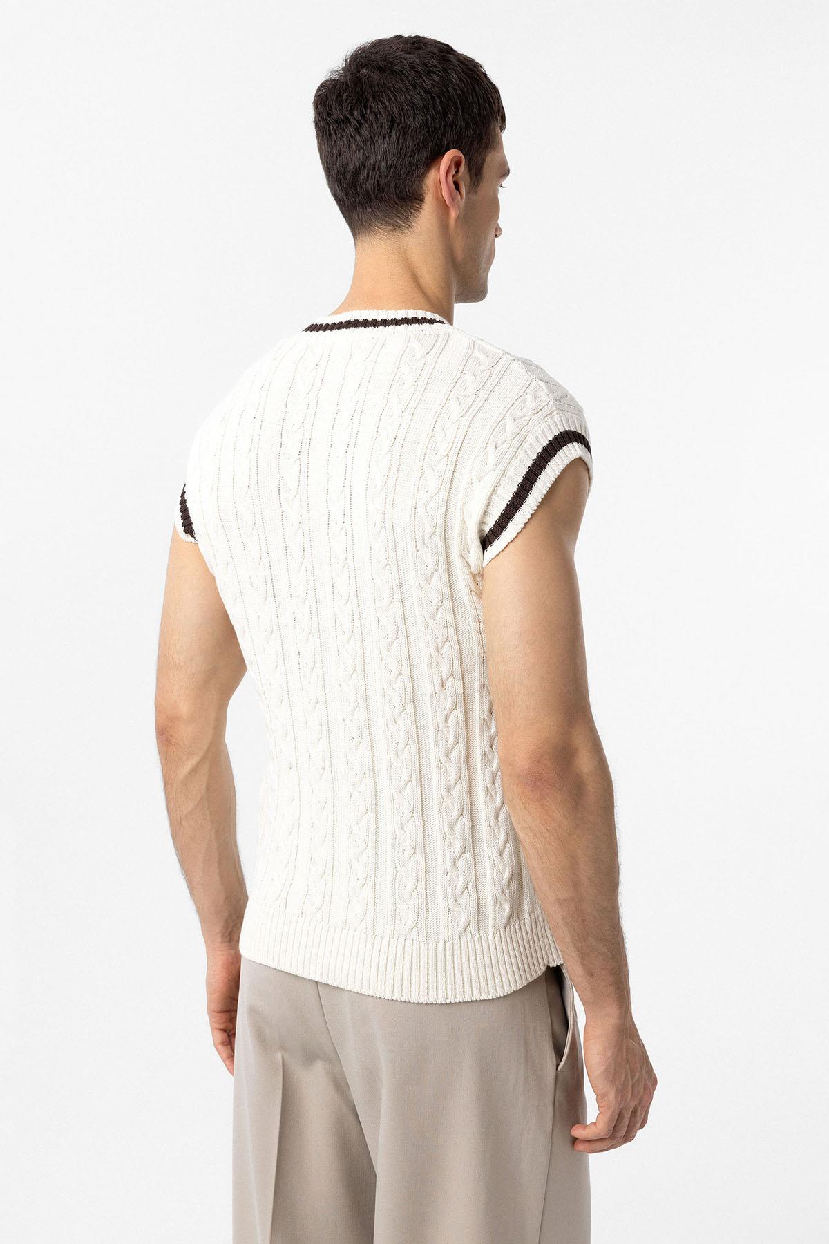 Antioch-Ekru 100% Pamuk Örgü Erkek Yelek-Yelek-5-Milagron.com