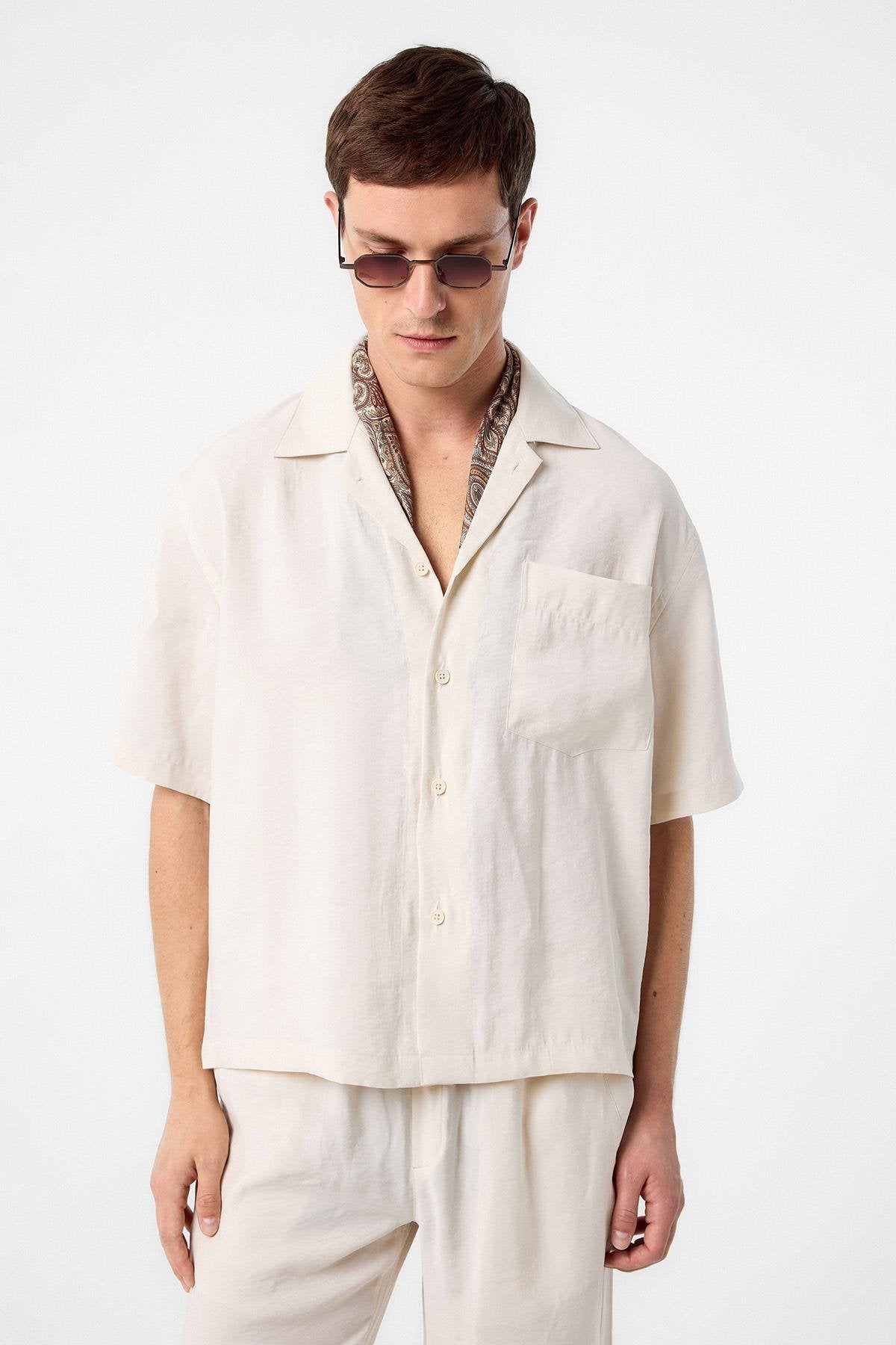 Antioch-Antioch Ekru Apaş Yaka Modal Kumaş Erkek Gömlek-Gömlek-5-Milagron.com