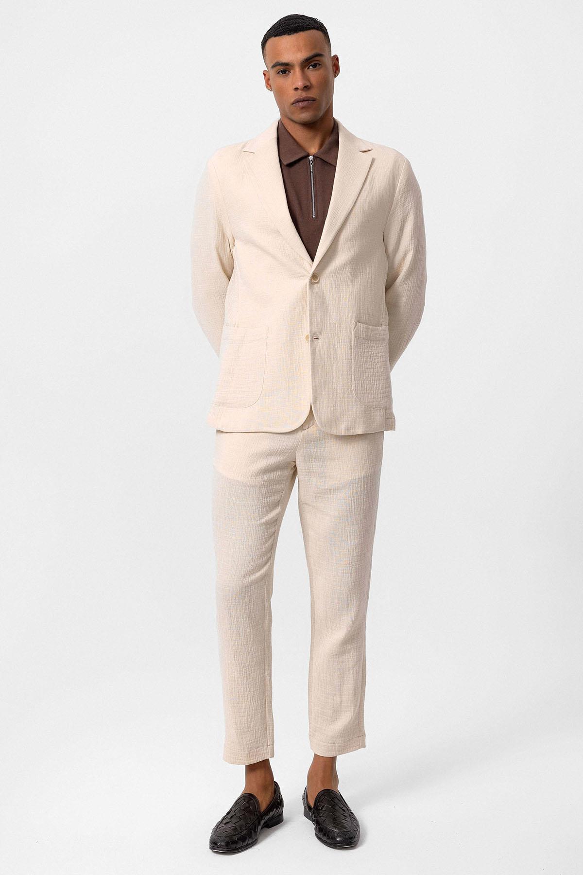 Antioch-Ekru Astarsız Torba Cepli Erkek Blazer Ceket-Blazer Ceket-4-Milagron.com