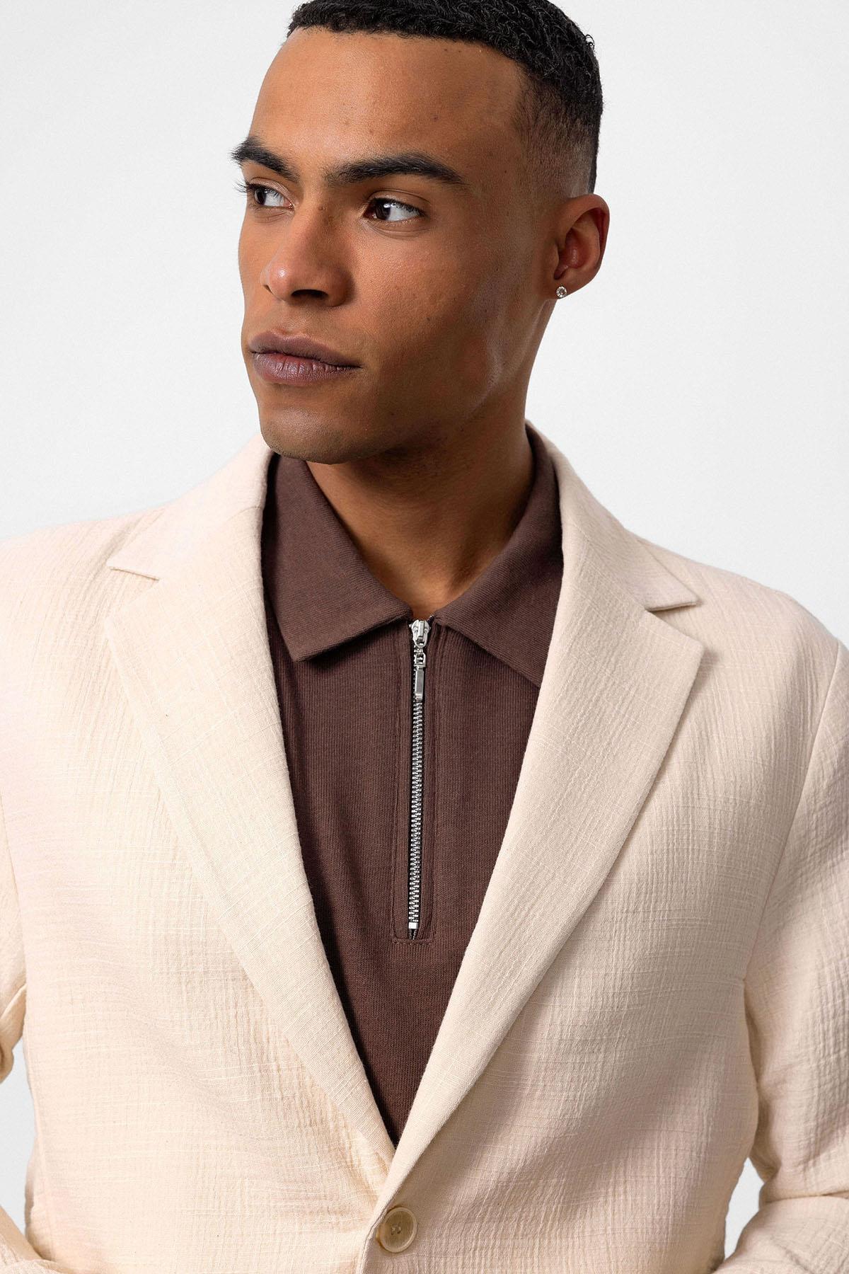 Antioch-Ekru Astarsız Torba Cepli Erkek Blazer Ceket-Blazer Ceket-5-Milagron.com