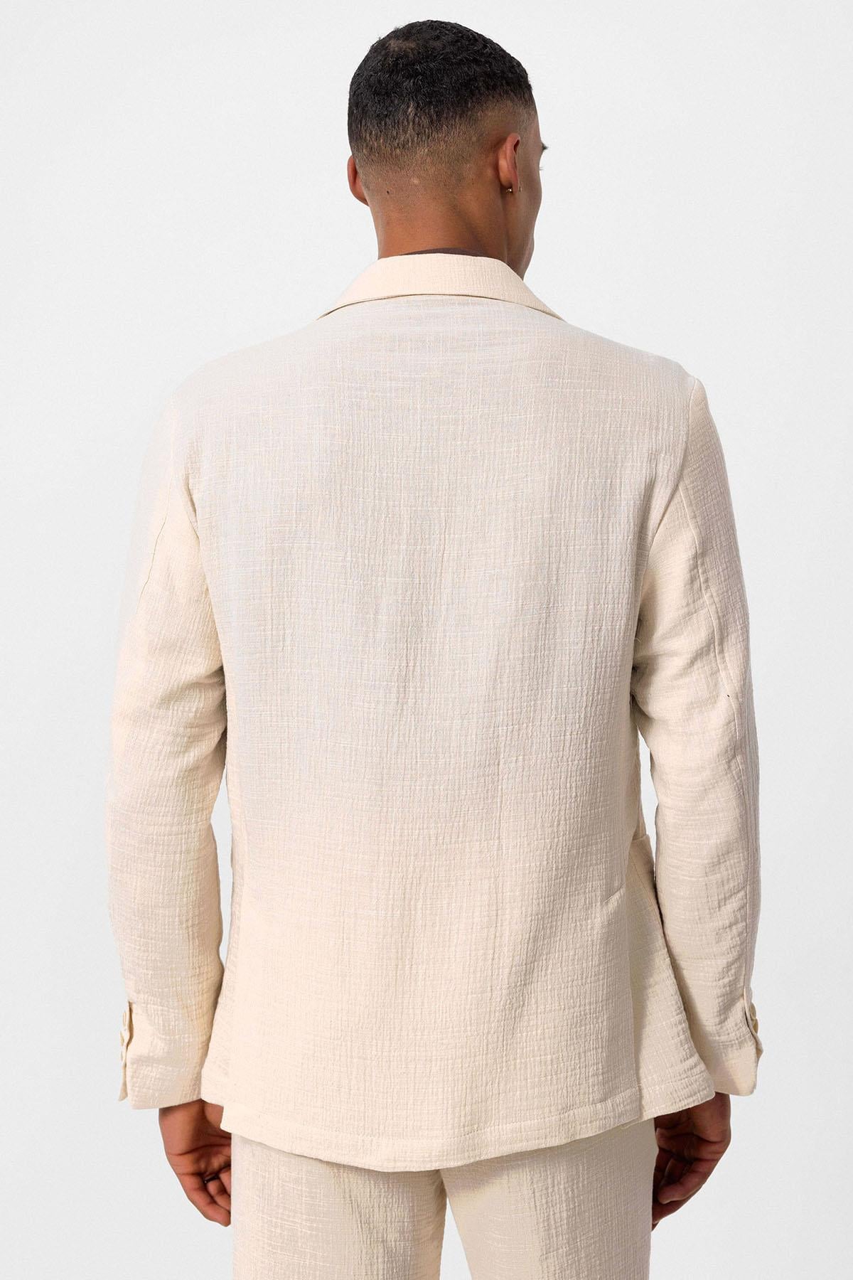 Antioch Ekru Astarsız Torba Cepli Erkek Blazer Ceket