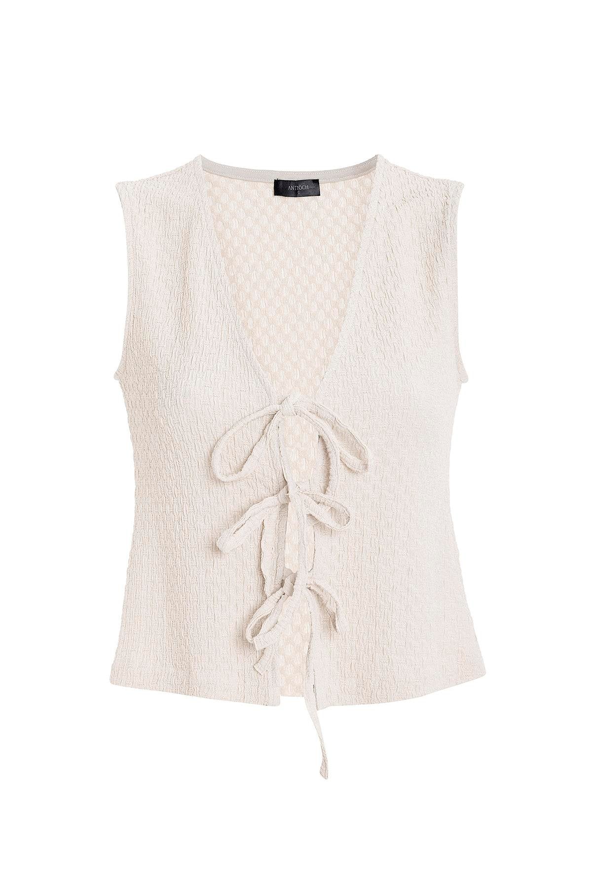 Antioch-Ekru Bağ Detaylı Dokulu Kadın Takım-Alt - Üst Takım-6-Milagron.com