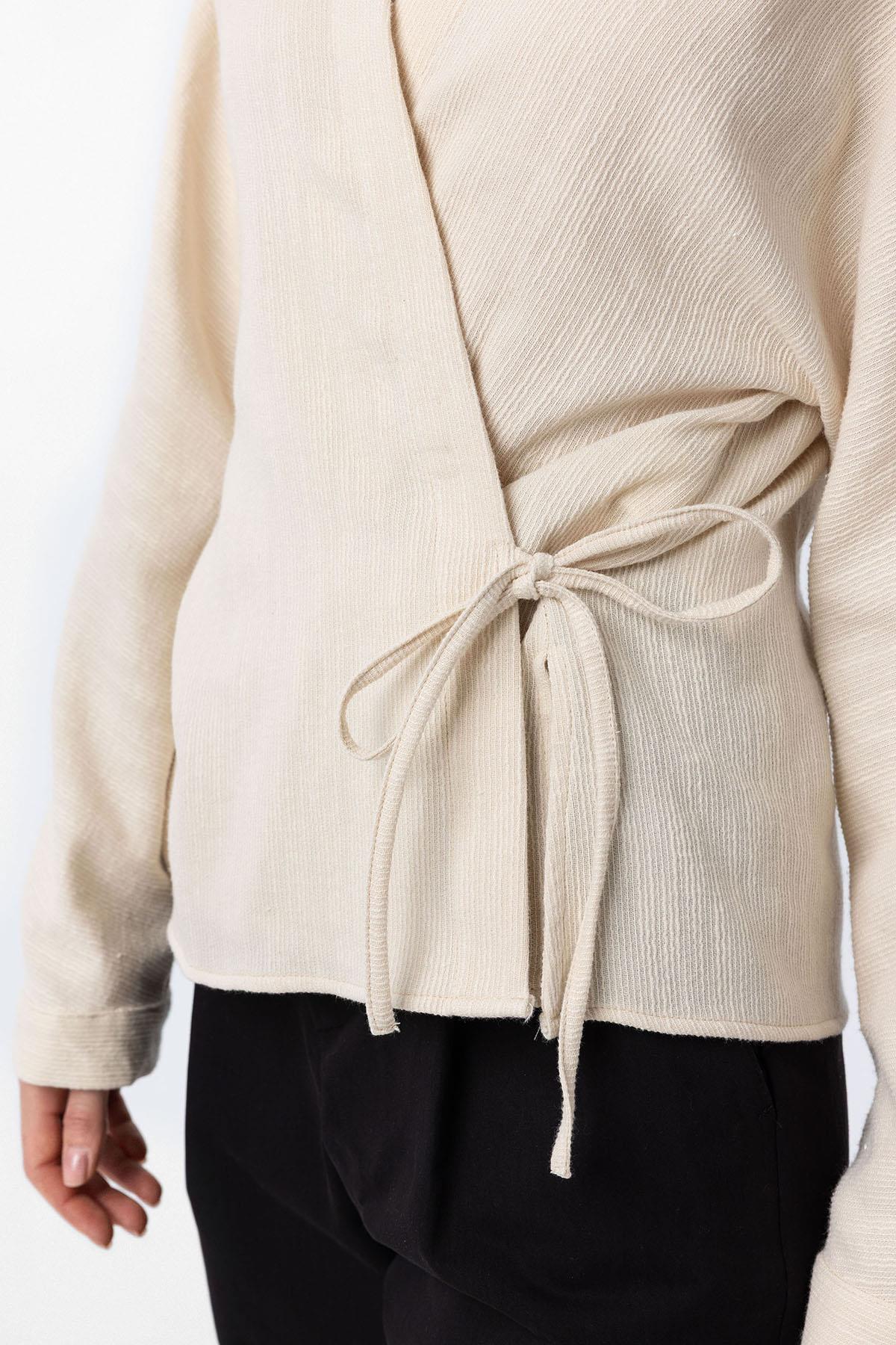 Antioch-Ekru Bağlamalı Kimono Kadın Gömlek-Gömlek-3-Milagron.com