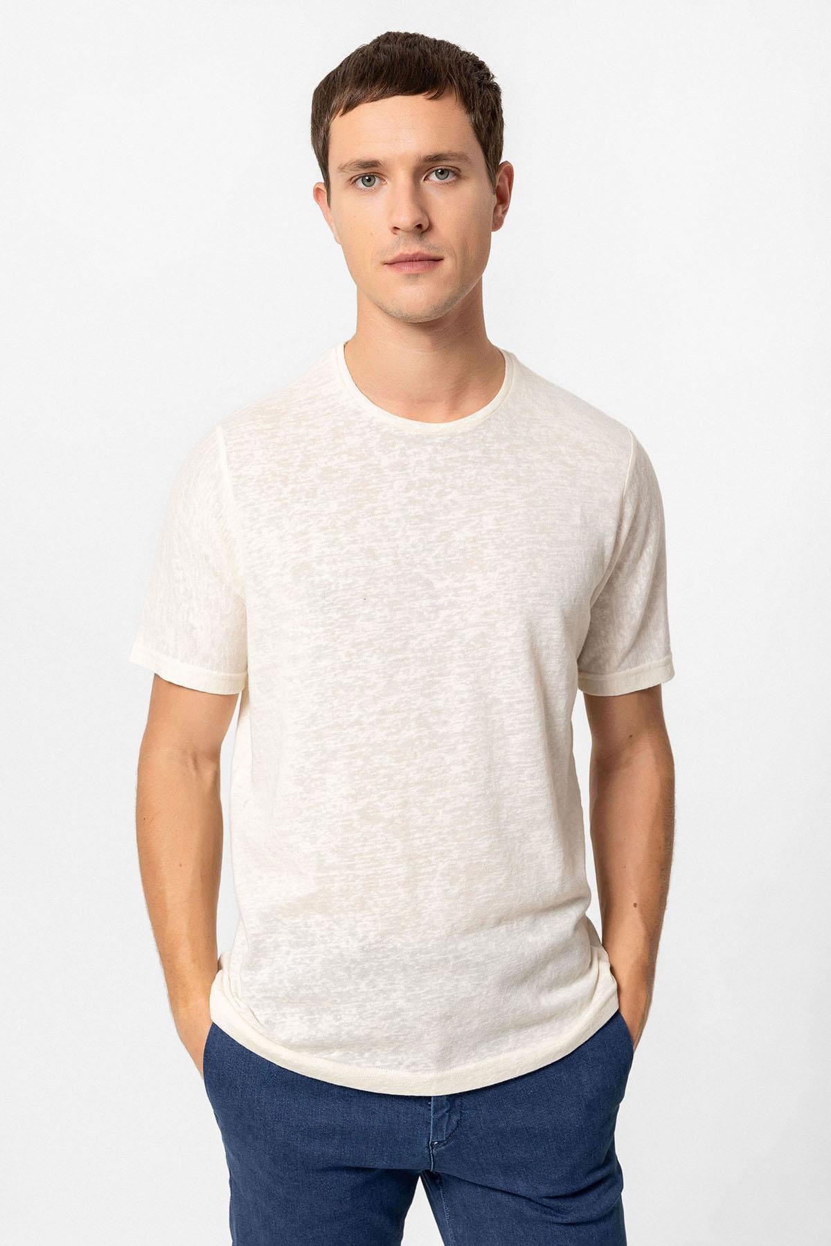 Antioch Ekru Basic Bisiklet Yaka Erkek T-Shirt