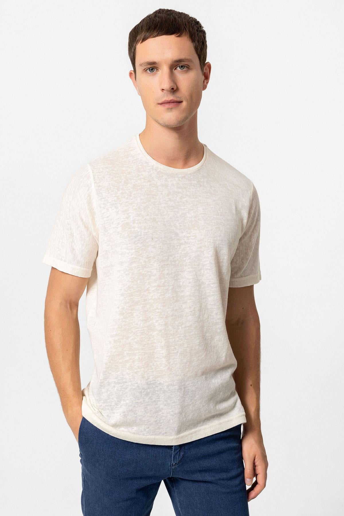 Antioch Ekru Basic Bisiklet Yaka Erkek T-Shirt
