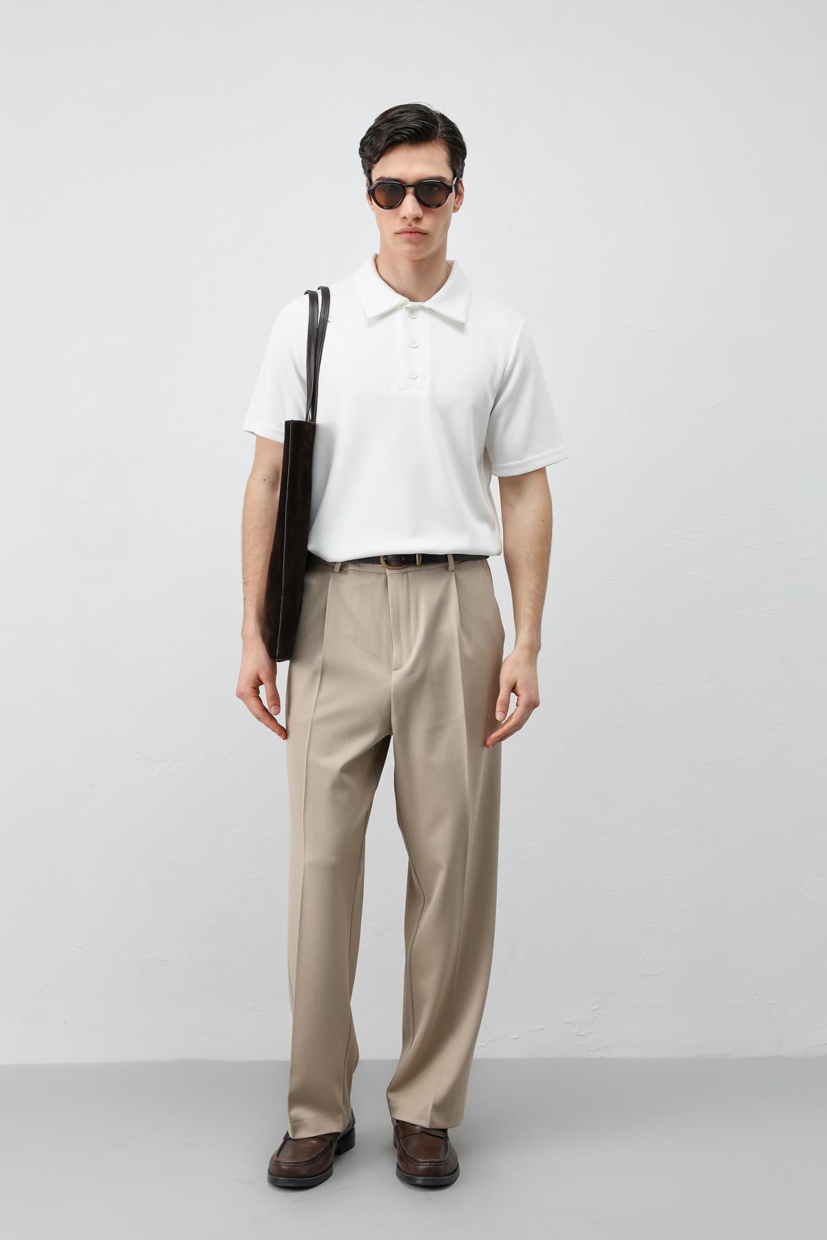 Antioch Ekru Basic Polo Yaka Erkek T-Shirt