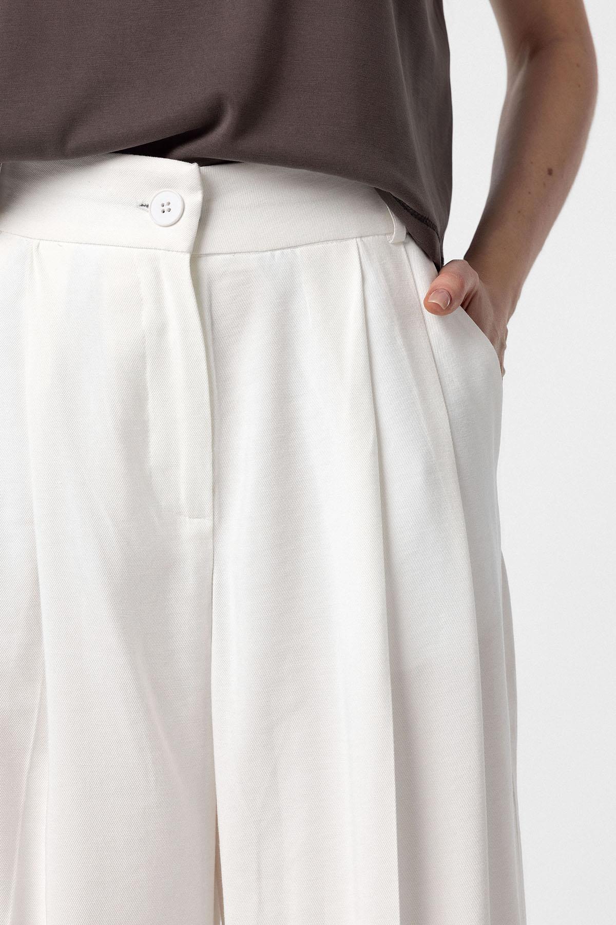 Antioch-Ekru Çift Pilili Kadın Pantolon-Kumaş Pantolon-3-Milagron.com