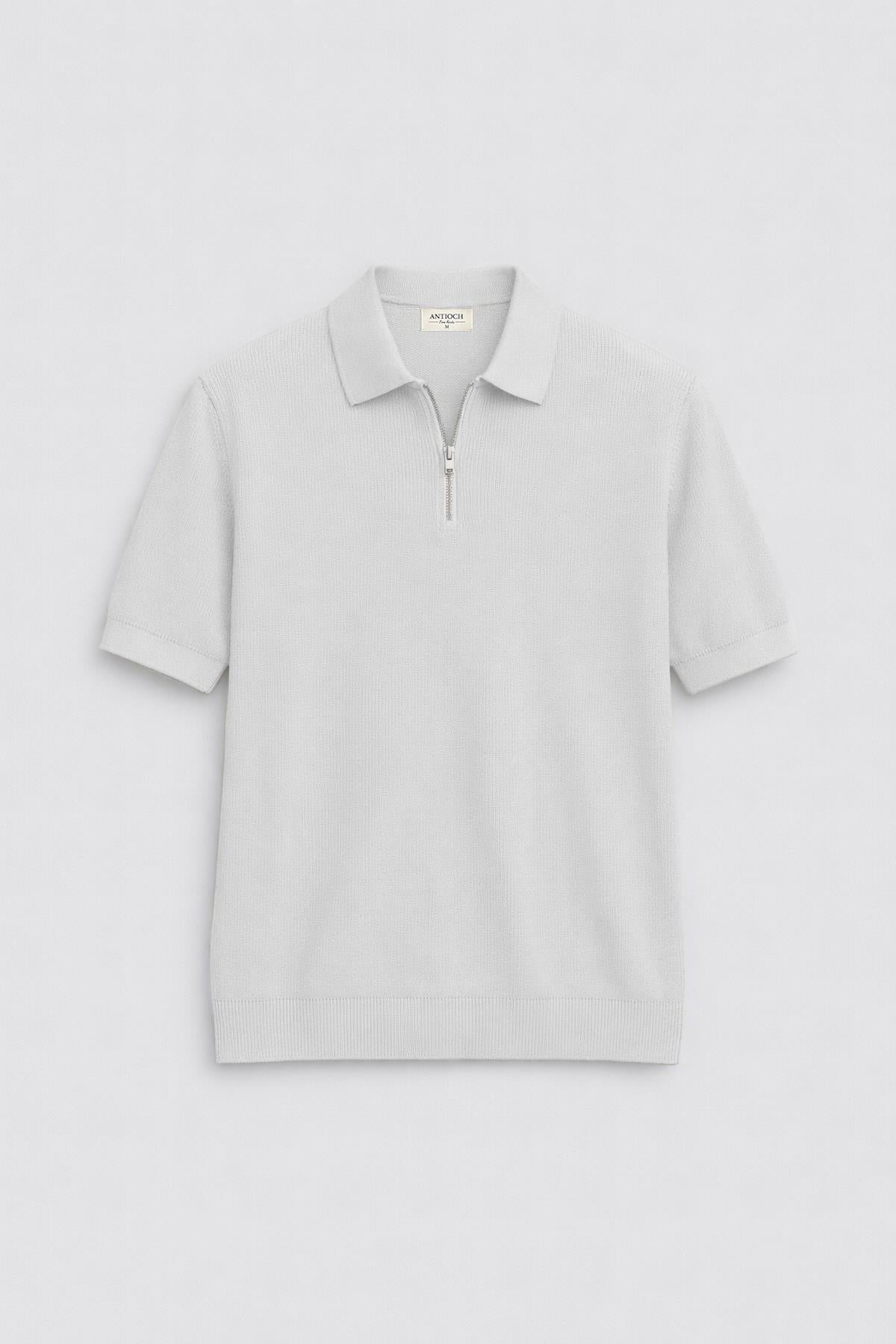 Antioch Ekru Comfort Slim Fermuarlı Erkek Triko T-Shirt