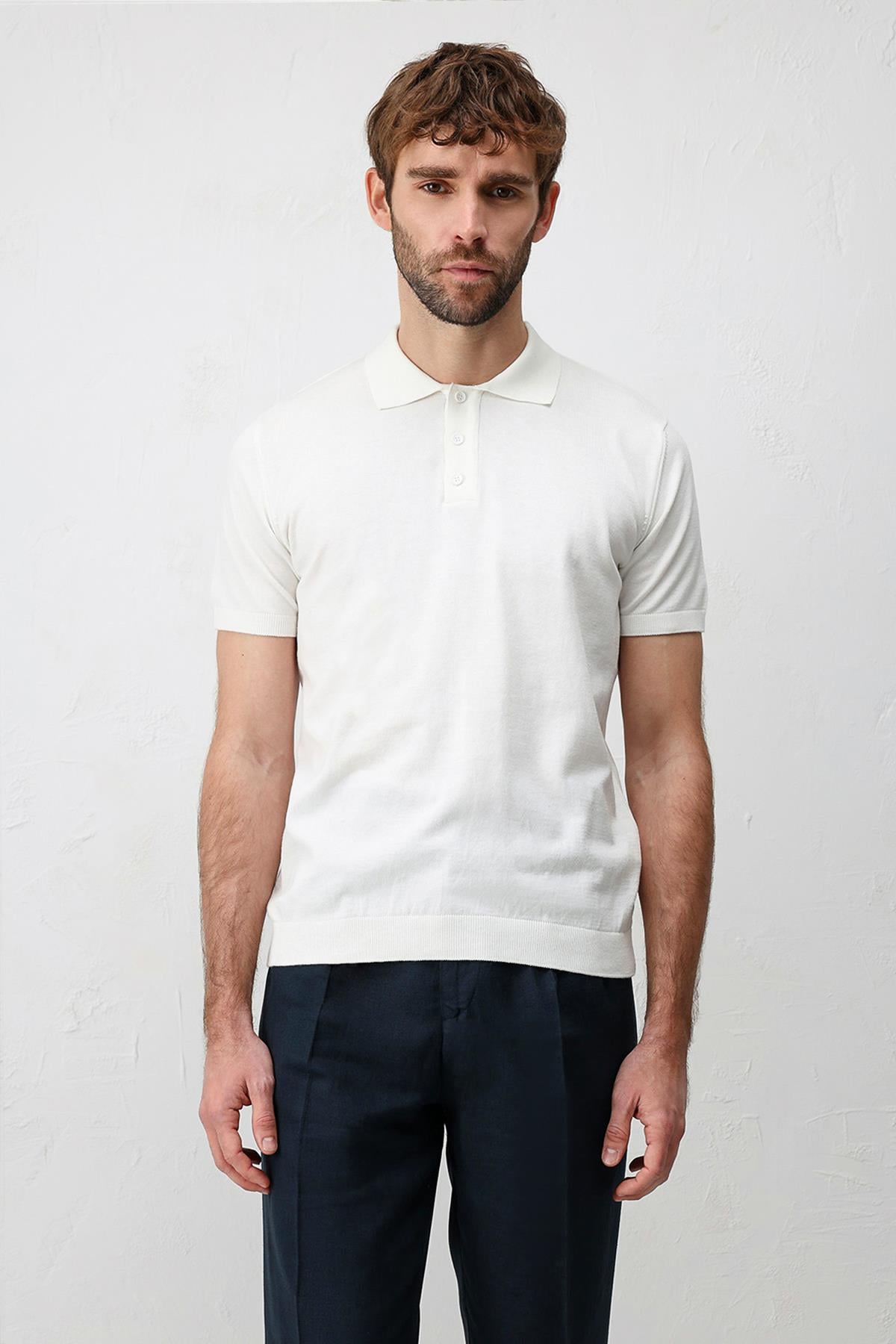Antioch Ekru Comfort Slim Polo Yaka Erkek Triko T-Shirt