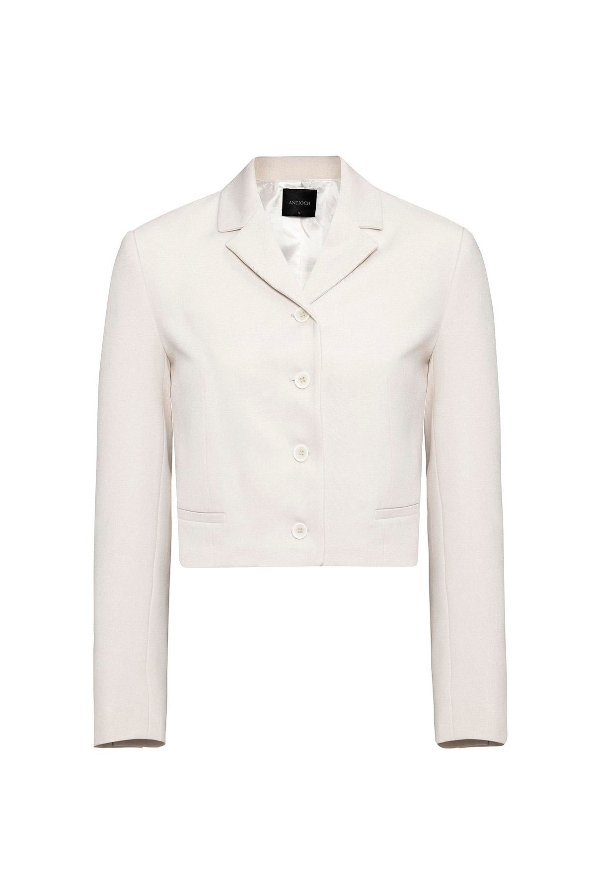 Antioch-Ekru Crop Kadın Blazer Ceket-Blazer Ceket-6-Milagron.com