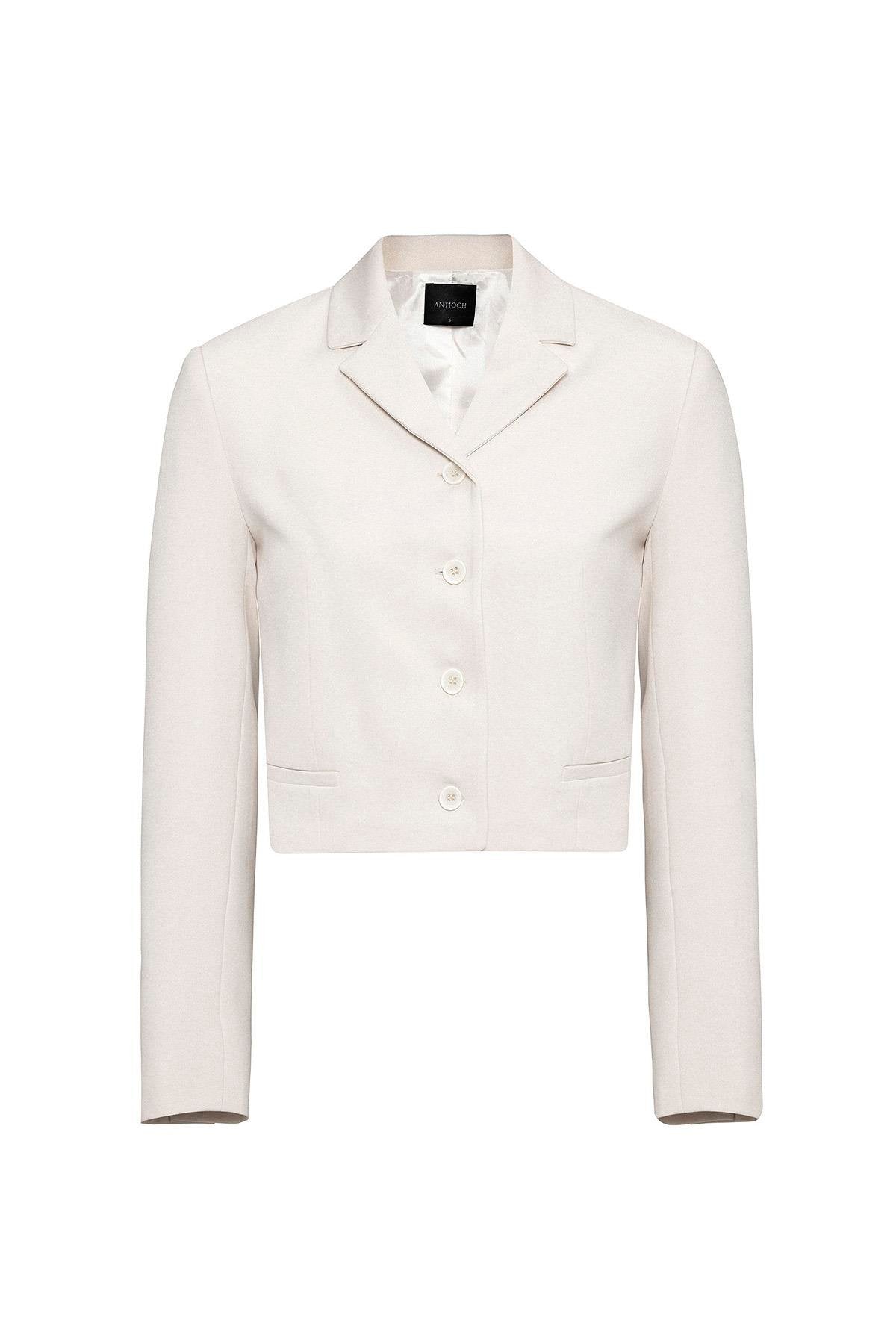 Antioch-Ekru Crop Kadın Blazer Ceket-Blazer Ceket-7-Milagron.com