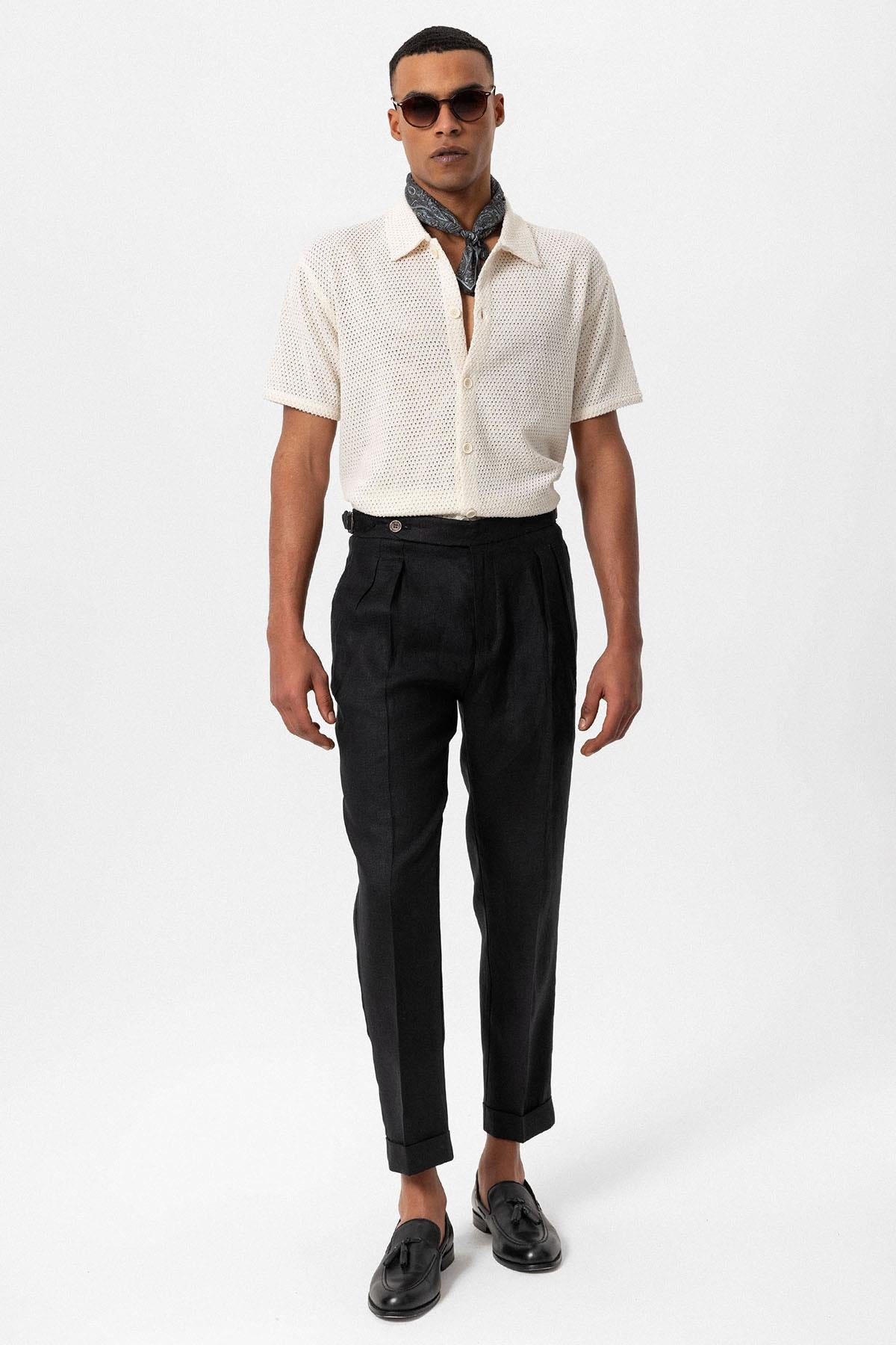 Antioch-Ekru Dokulu Kısa Kollu Erkek Gömlek-Gömlek-3-Milagron.com