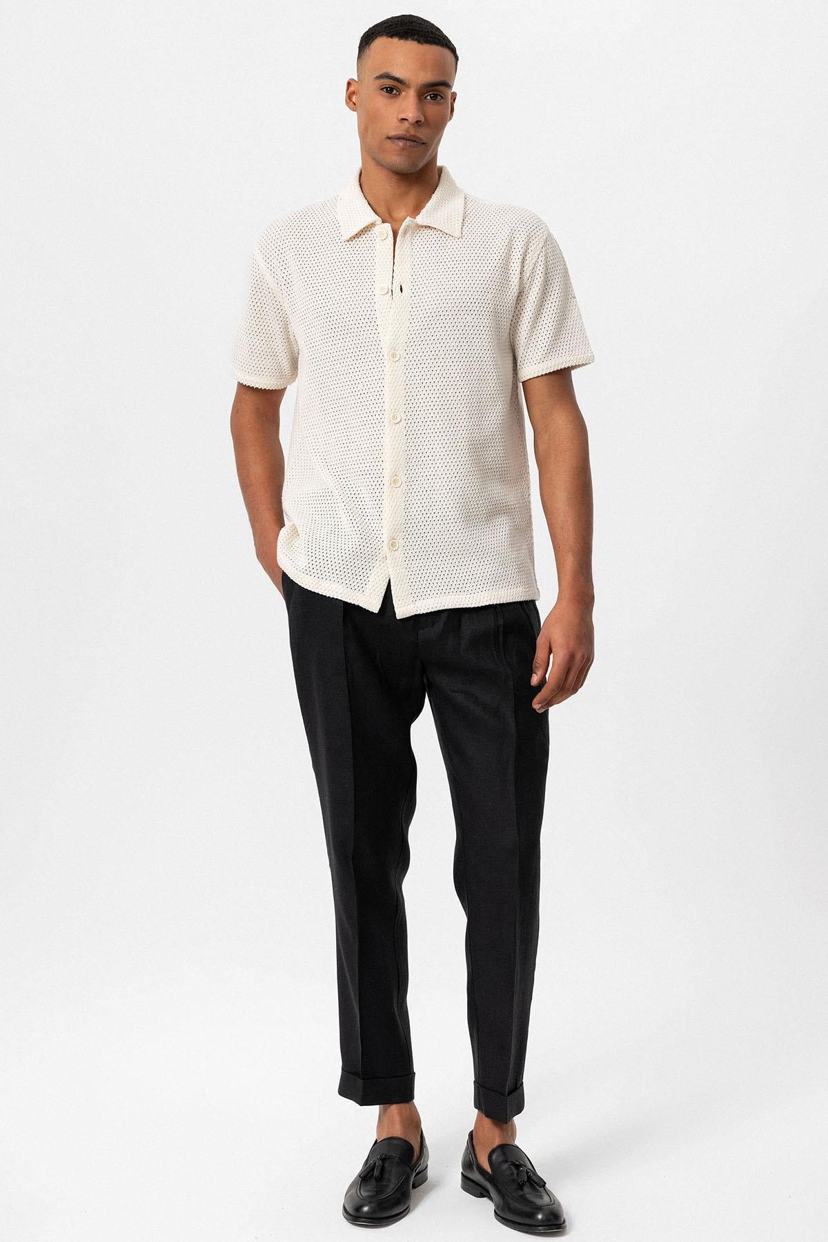 Antioch-Ekru Dokulu Kısa Kollu Erkek Gömlek-Gömlek-4-Milagron.com