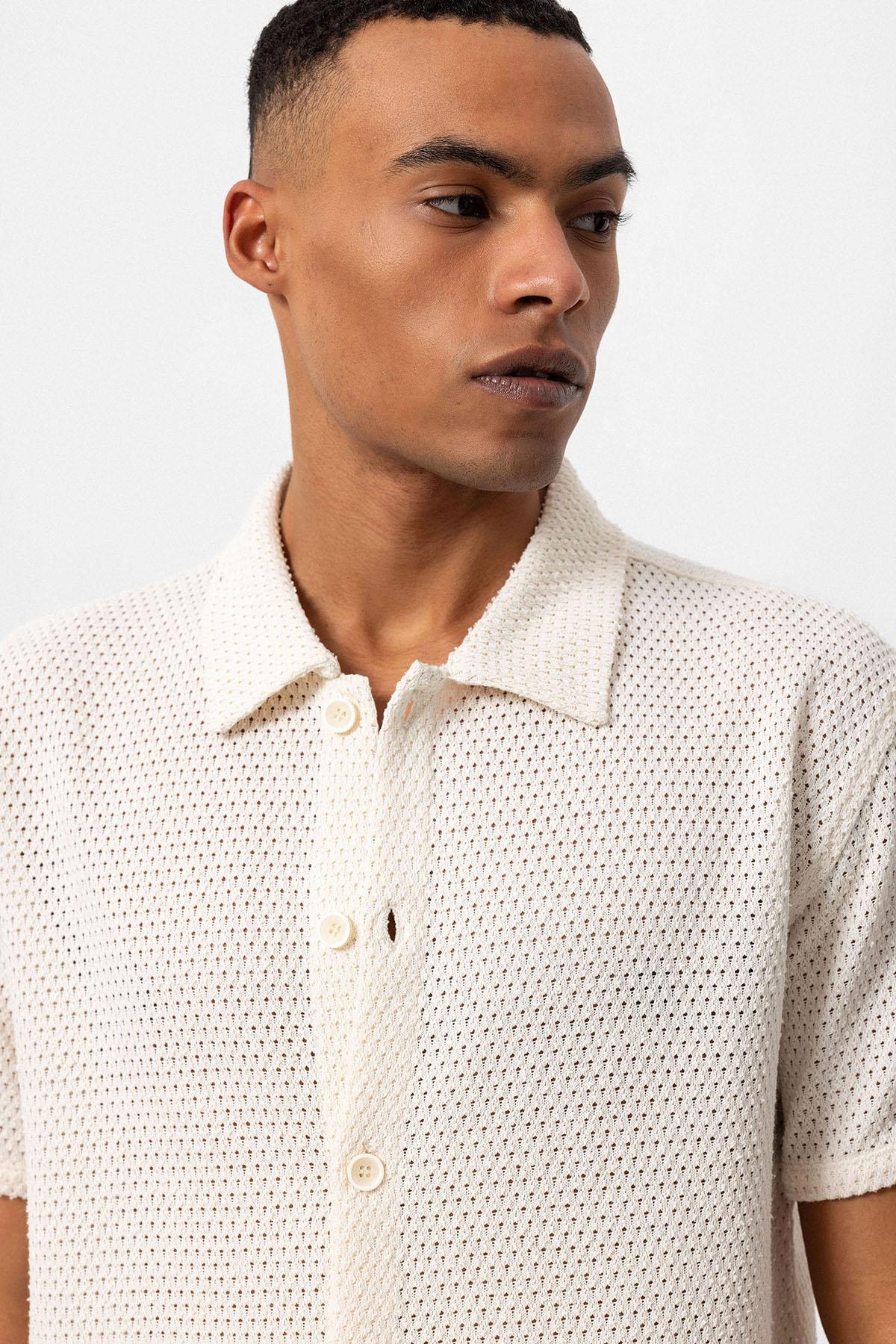 Antioch-Ekru Dokulu Kısa Kollu Erkek Gömlek-Gömlek-5-Milagron.com