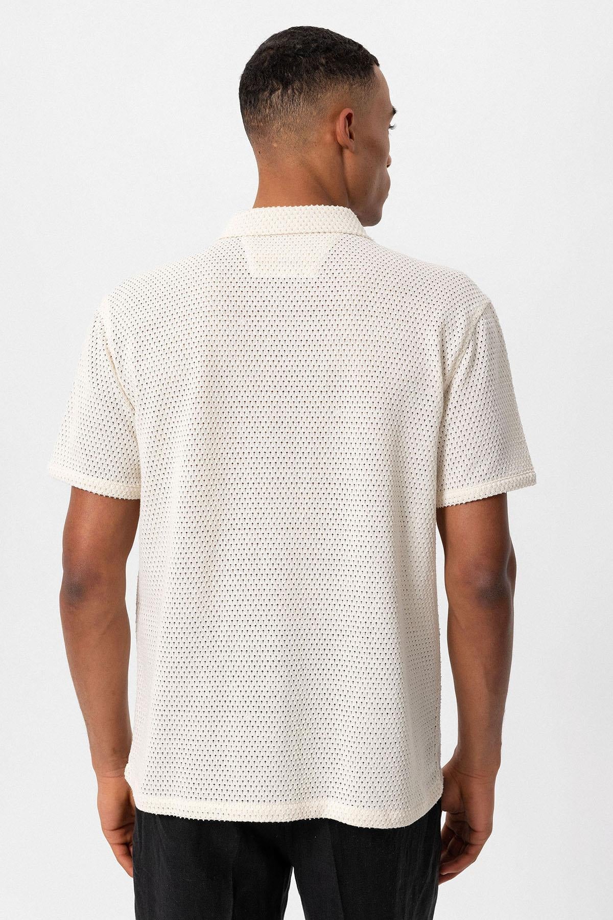 Antioch-Ekru Dokulu Kısa Kollu Erkek Gömlek-Gömlek-6-Milagron.com