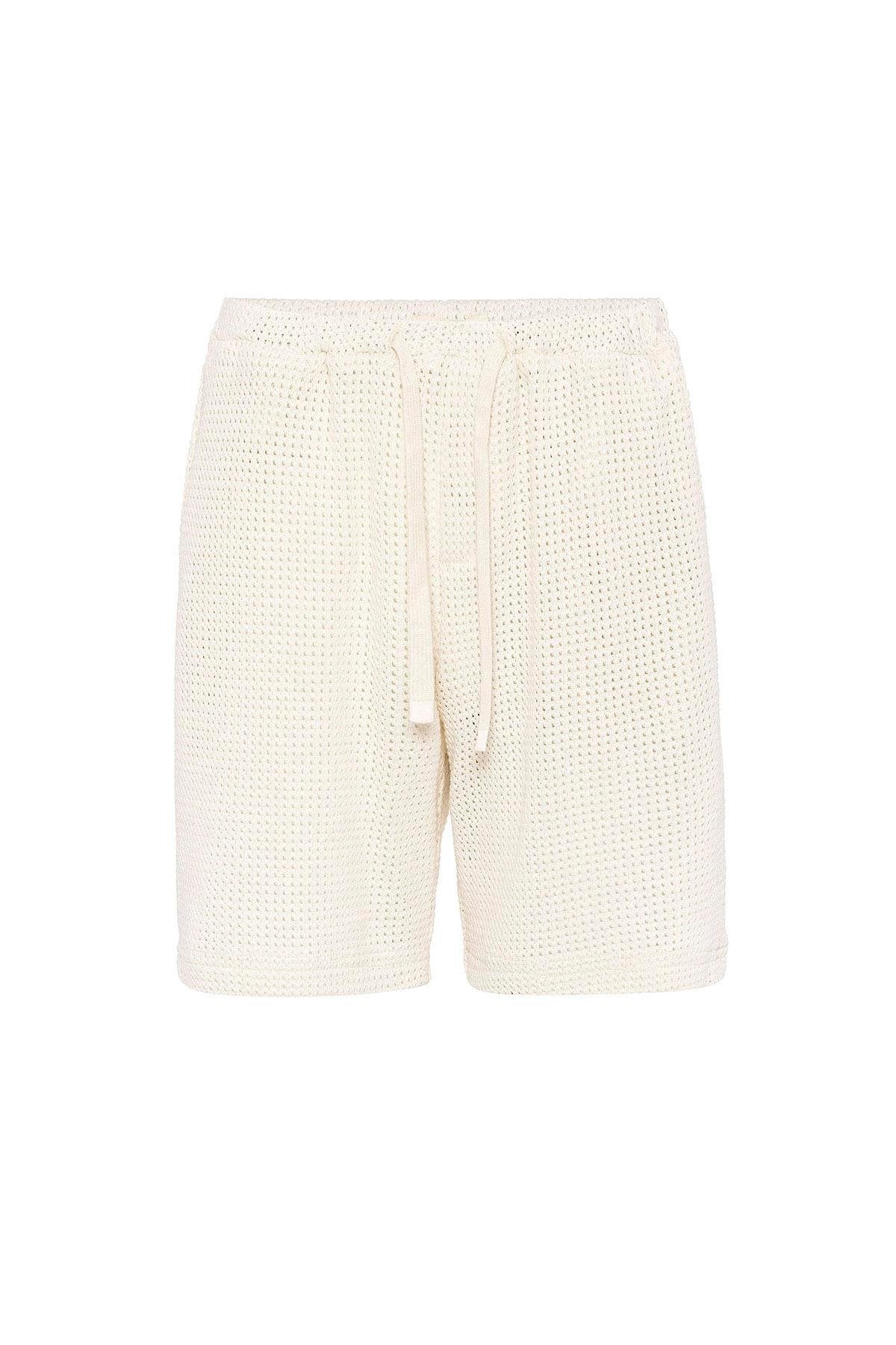 Antioch-Ekru Dokulu Relaxed Erkek şort-Şort-6-Milagron.com