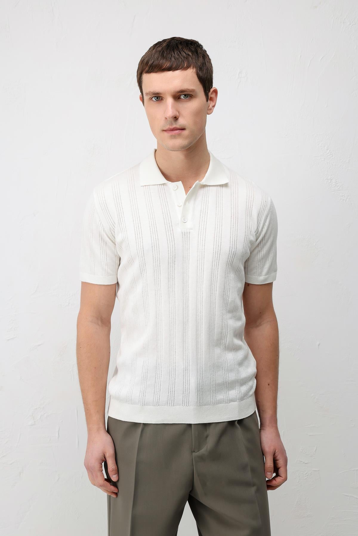 Antioch Ekru Dokulu Triko Erkek Polo T-Shirt