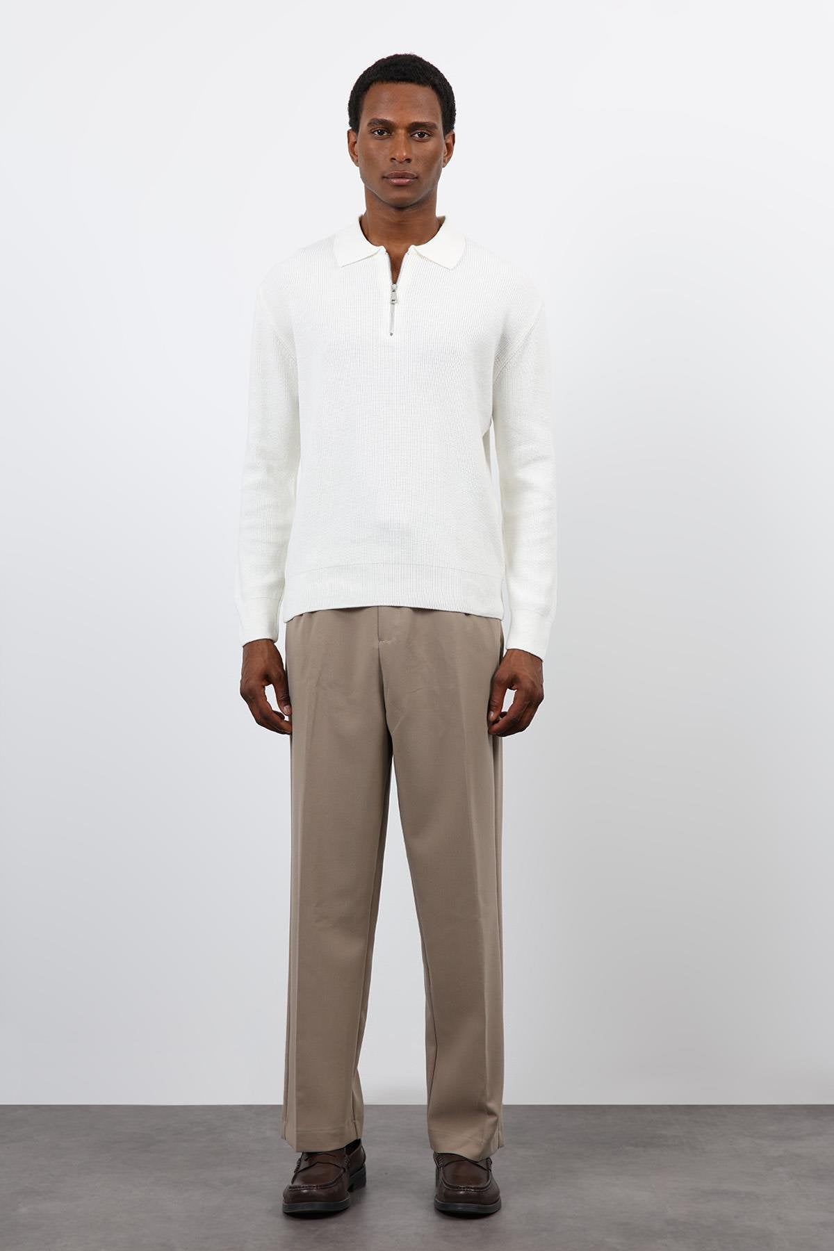 Antioch-Ekru Fermuarlı Erkek Triko Kazak-Kazak-5-Milagron.com