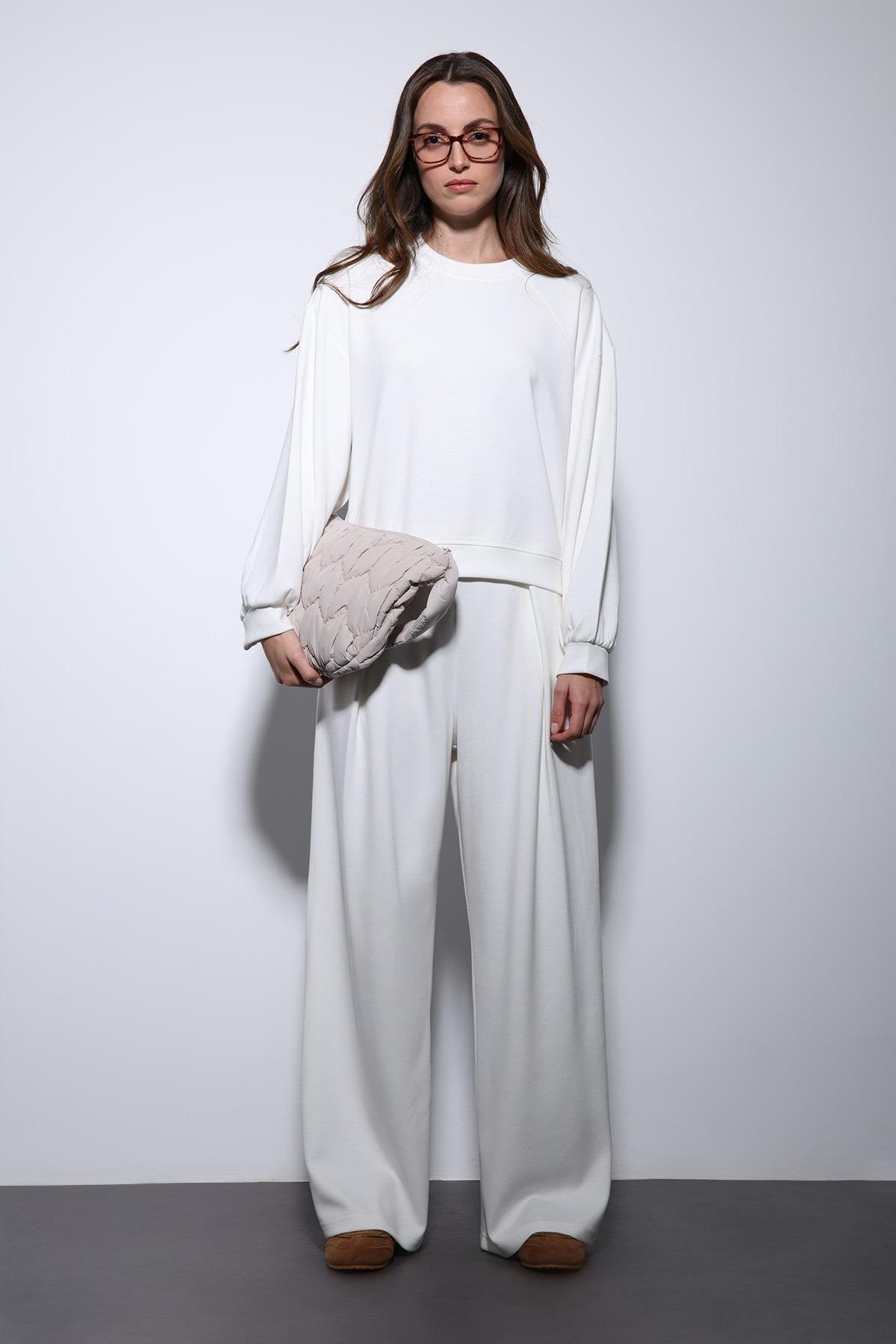 Antioch-Ekru Geniş Paça Relaxed Kadın Takım-Takım-1-Milagron.com