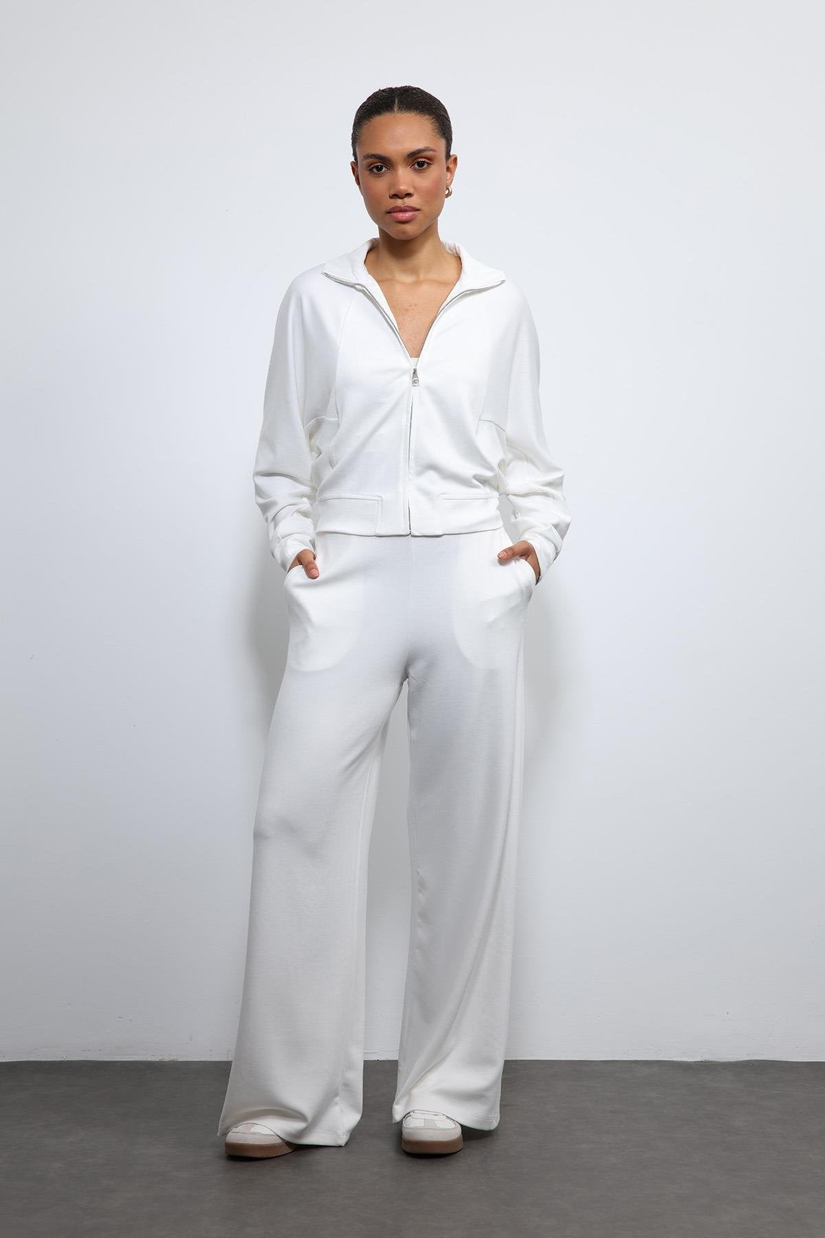 Antioch-Ekru Geniş Paça çizgili Eşofman Takım-Takım-1-Milagron.com