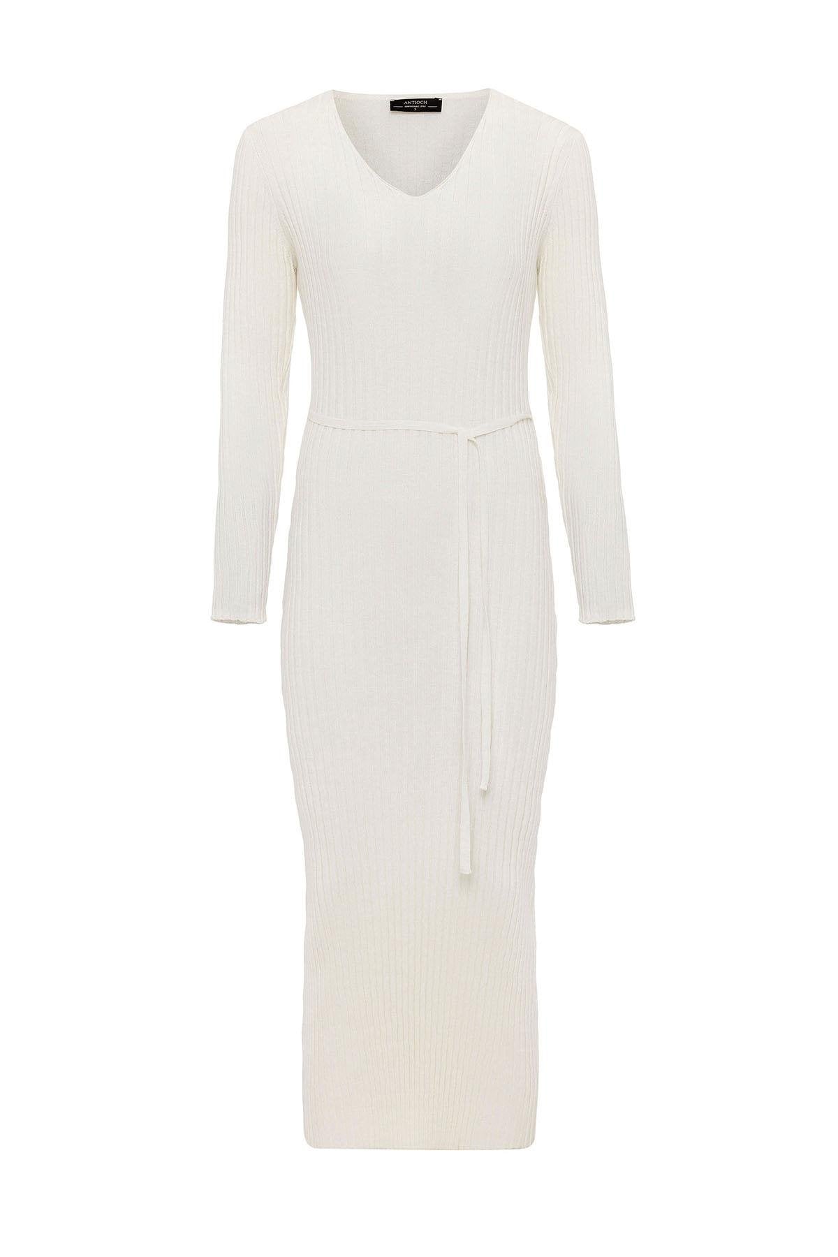 Antioch-Ekru Kadın Fitilli Midi Triko Elbise-Elbise-8-Milagron.com