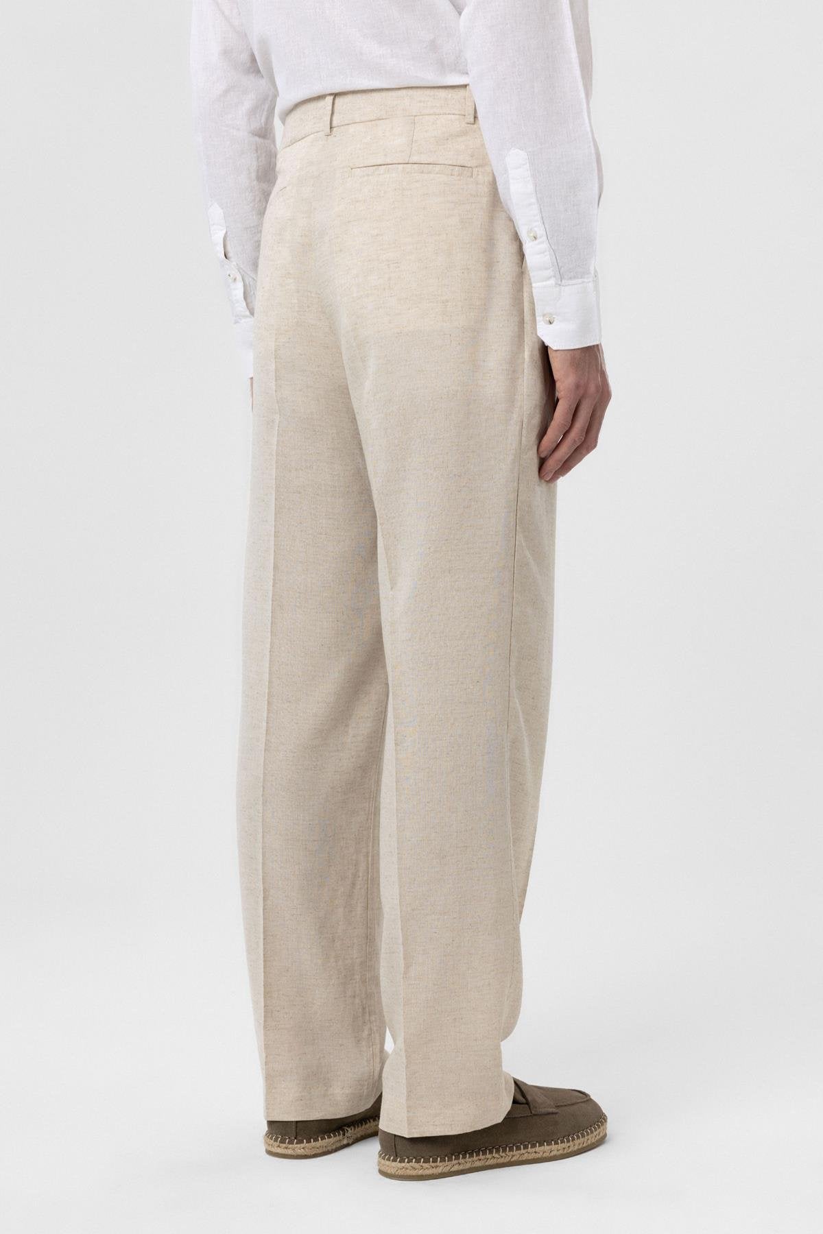 Antioch-Ekru Keten Karışımlı Erkek Baggy Pantolon-Kumaş Pantolon-4-Milagron.com