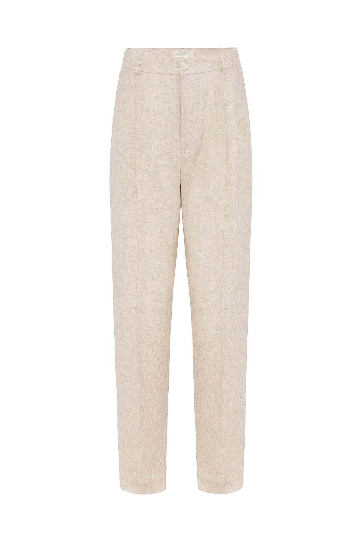 Antioch-Ekru Keten Karışımlı Erkek Baggy Pantolon-Kumaş Pantolon-5-Milagron.com