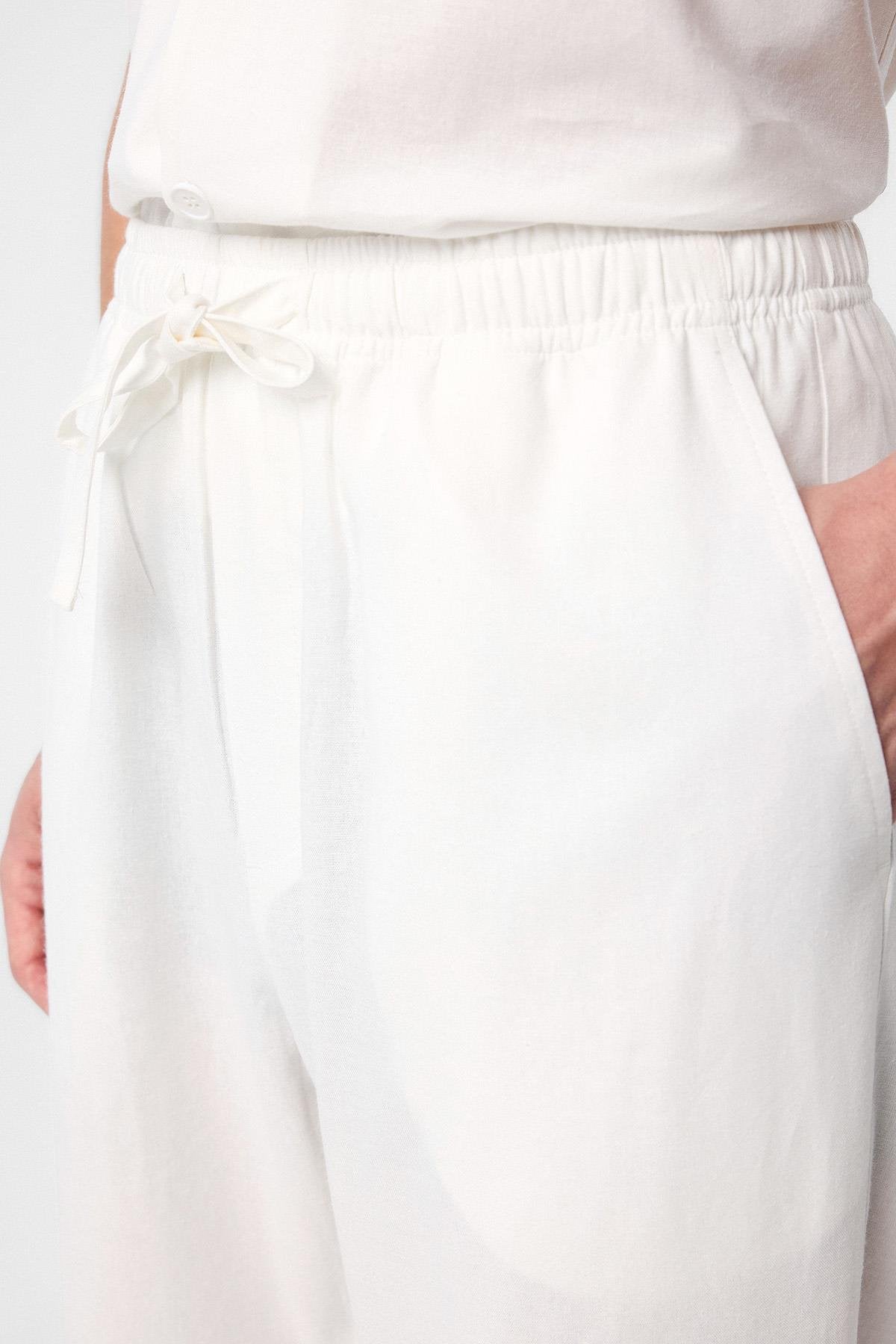 Antioch-Ekru Keten Karışımlı Jogger Erkek Pantolon-Kumaş Pantolon-4-Milagron.com