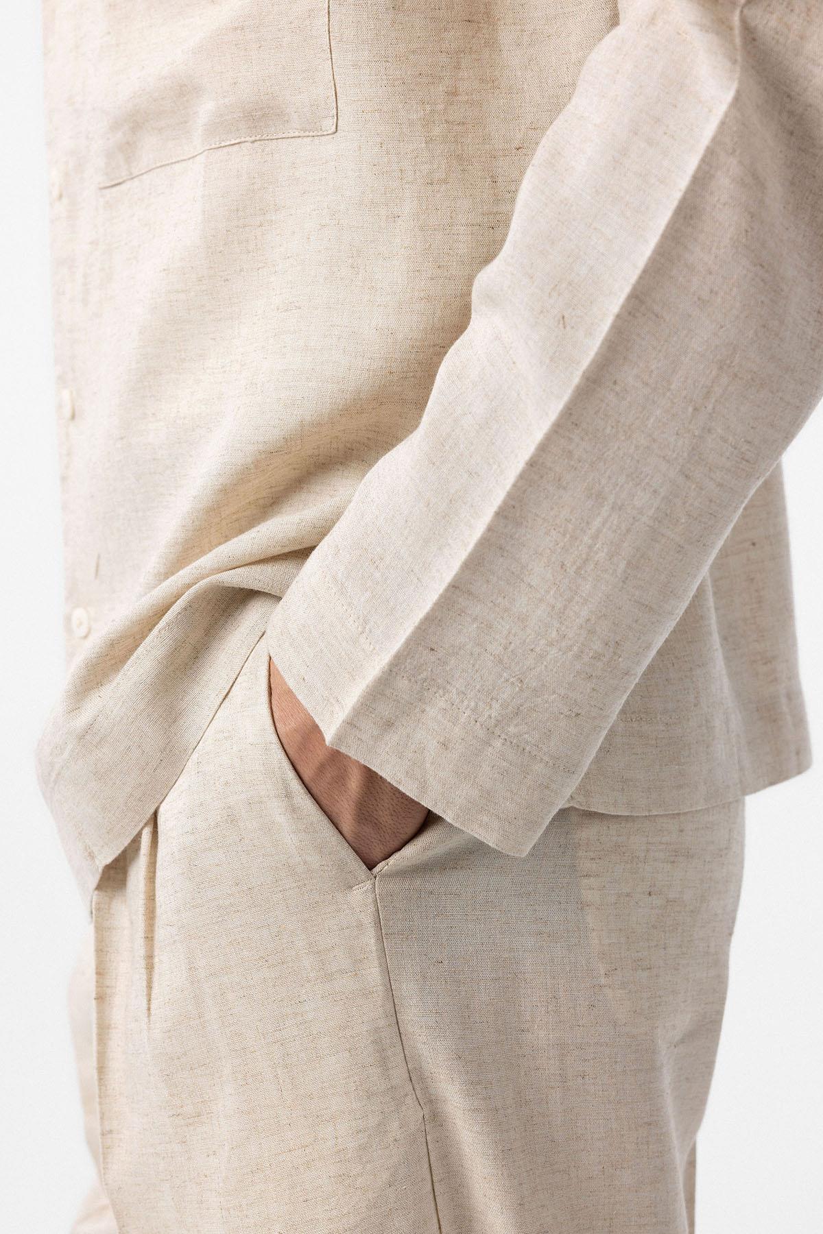 Antioch-Ekru Keten Karışımlı Relax Fit Erkek Gömlek-Gömlek-4-Milagron.com