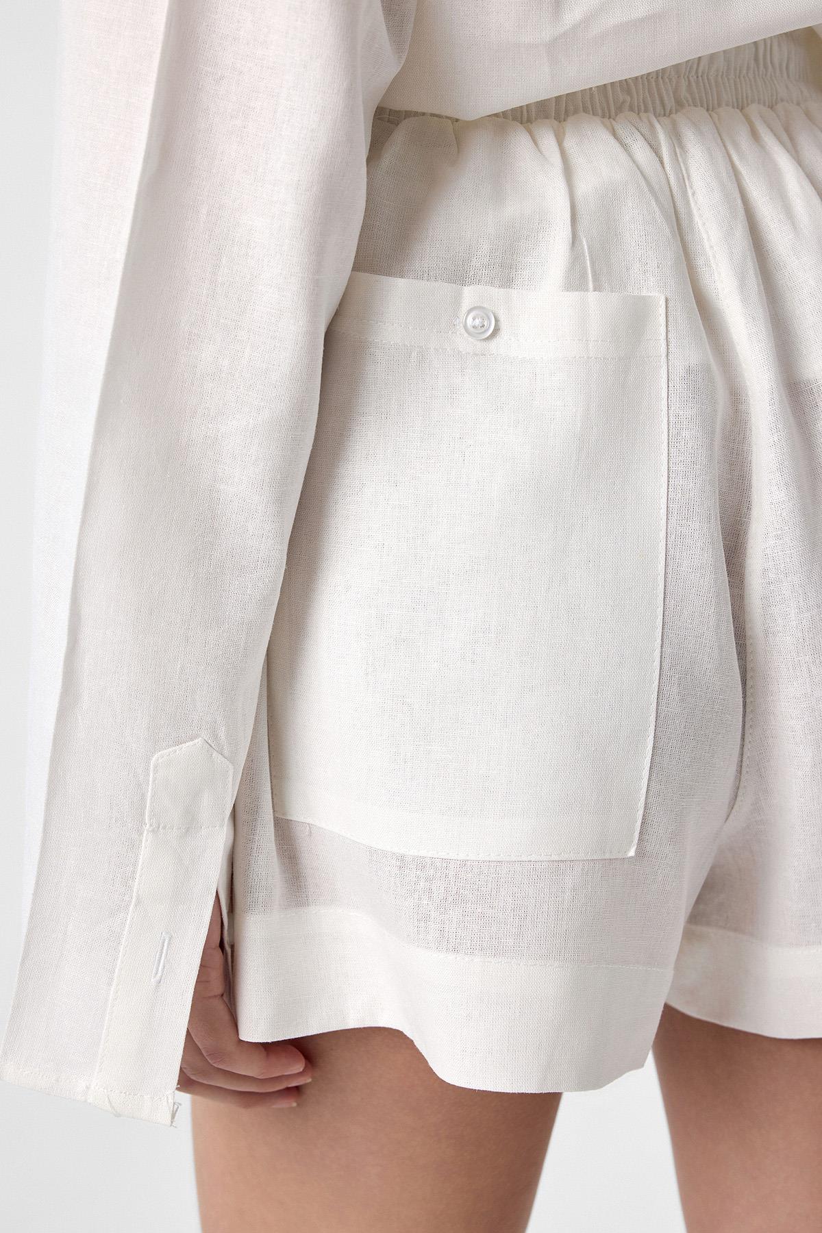 Antioch-Ekru Keten Karışımlı Şort Gömlek Kadın Takım-Alt - Üst Takım-9-Milagron.com