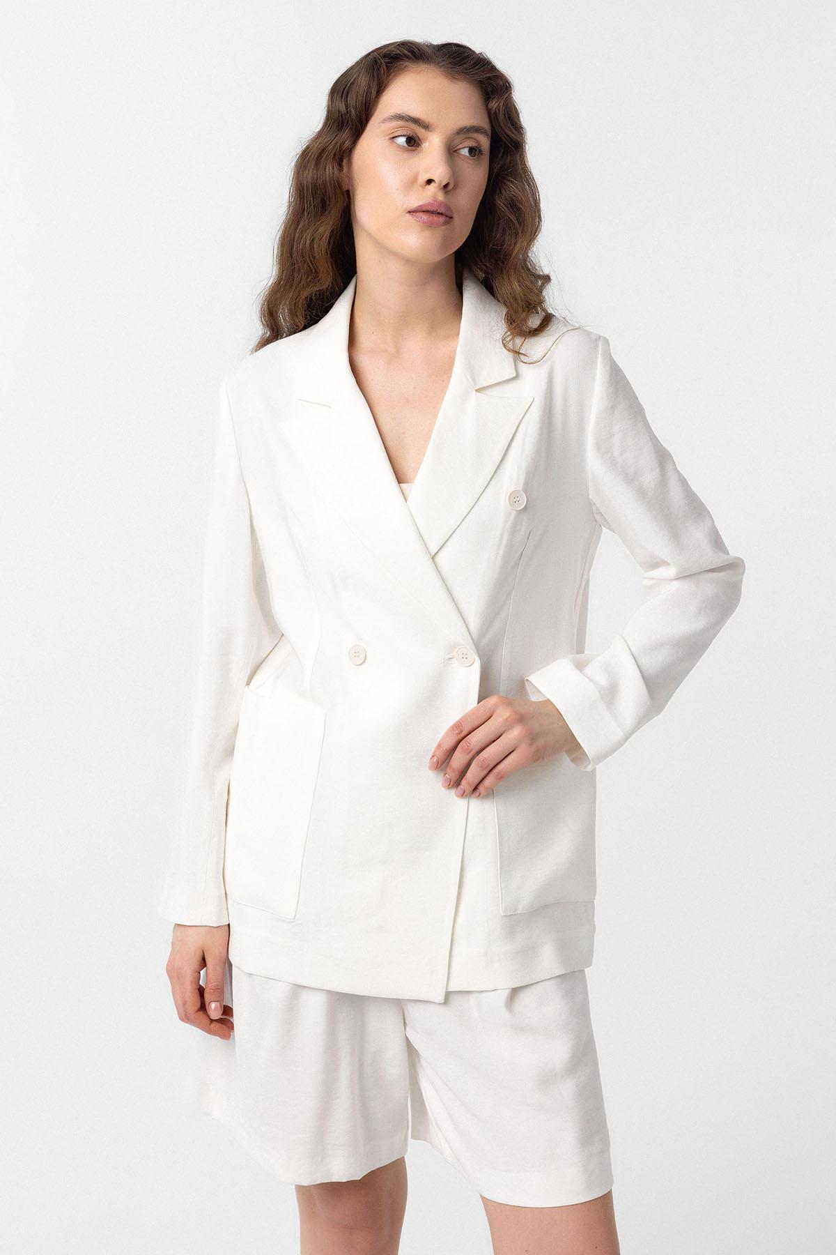 Antioch-Ekru Kruvaze Kadın Blazer Ceket-Blazer Ceket-1-Milagron.com