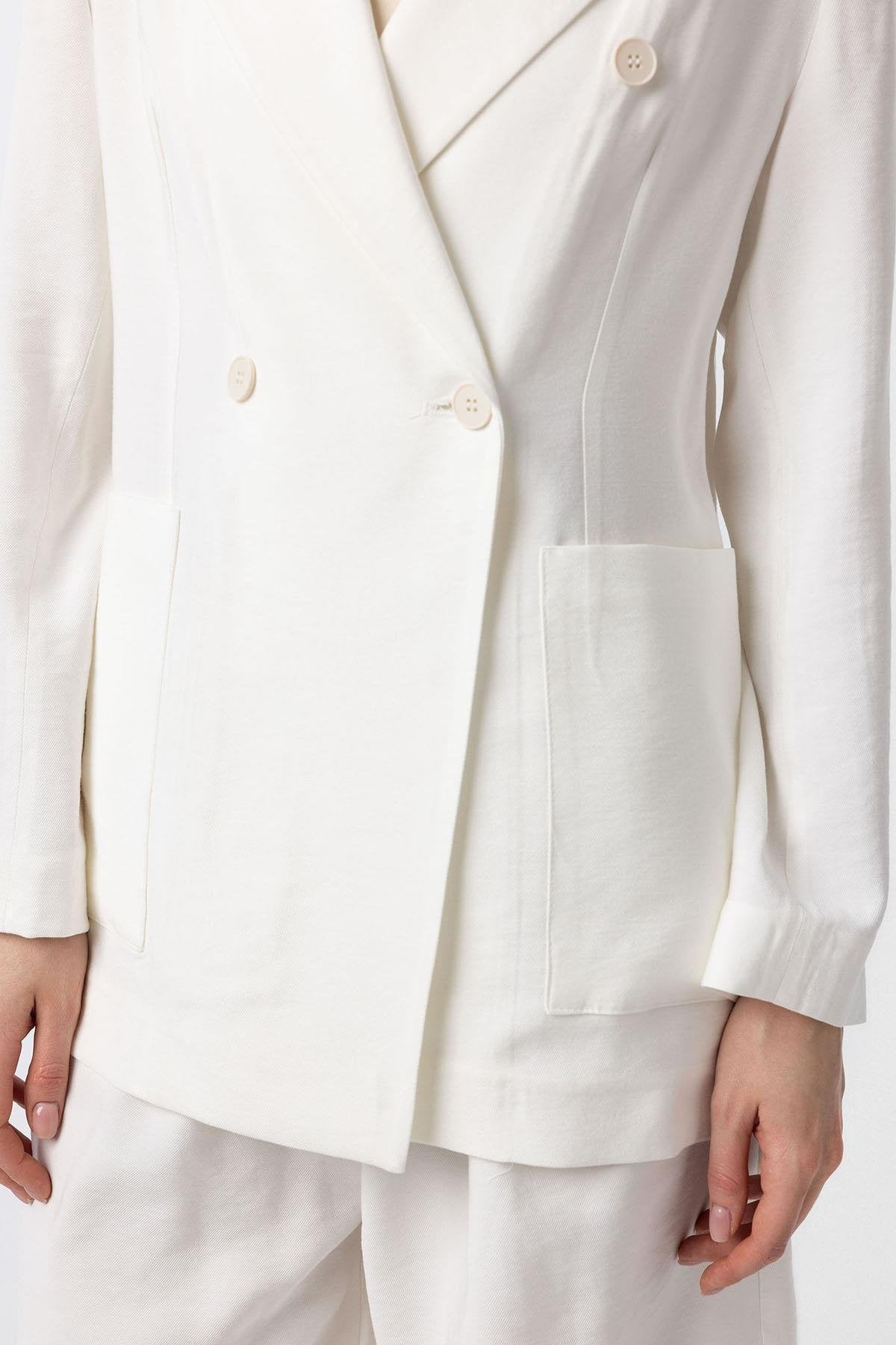 Antioch-Ekru Kruvaze Kadın Blazer Ceket-Blazer Ceket-5-Milagron.com