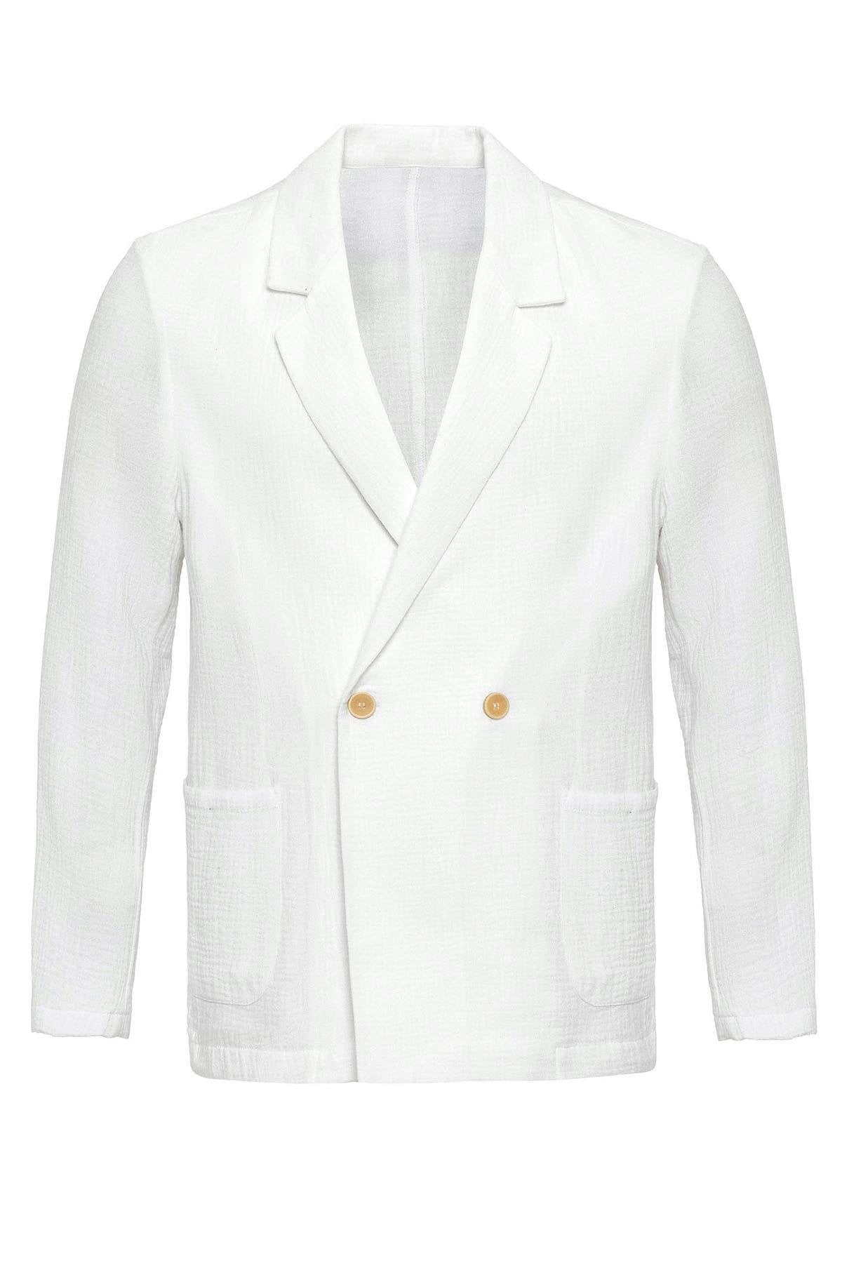 Antioch-Ekru Kruvaze Kapama Astarsız Erkek Blazer Ceket-Ceket-7-Milagron.com