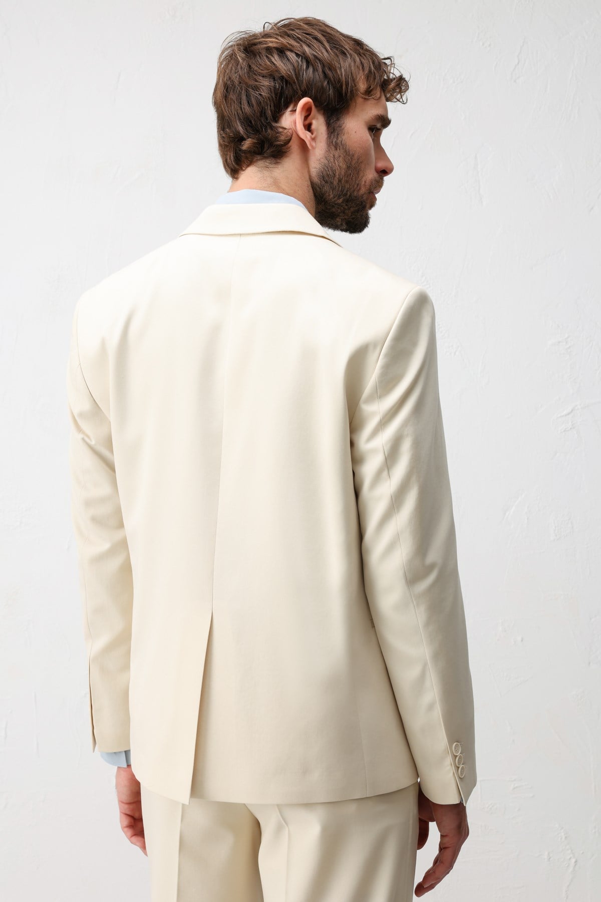 Antioch Ekru Kruvaze Relaxed Fit Erkek Blazer Ceket