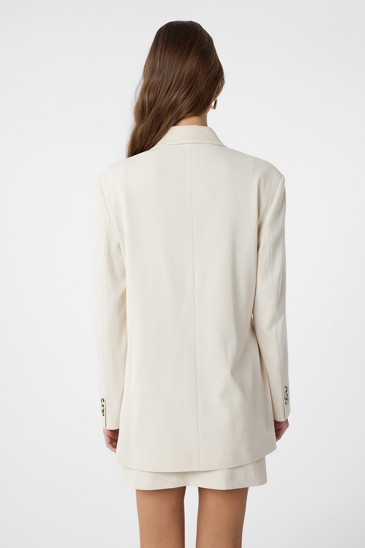 Antioch-Ekru Kuşaklı Kadın Blazer-Blazer Ceket-5-Milagron.com