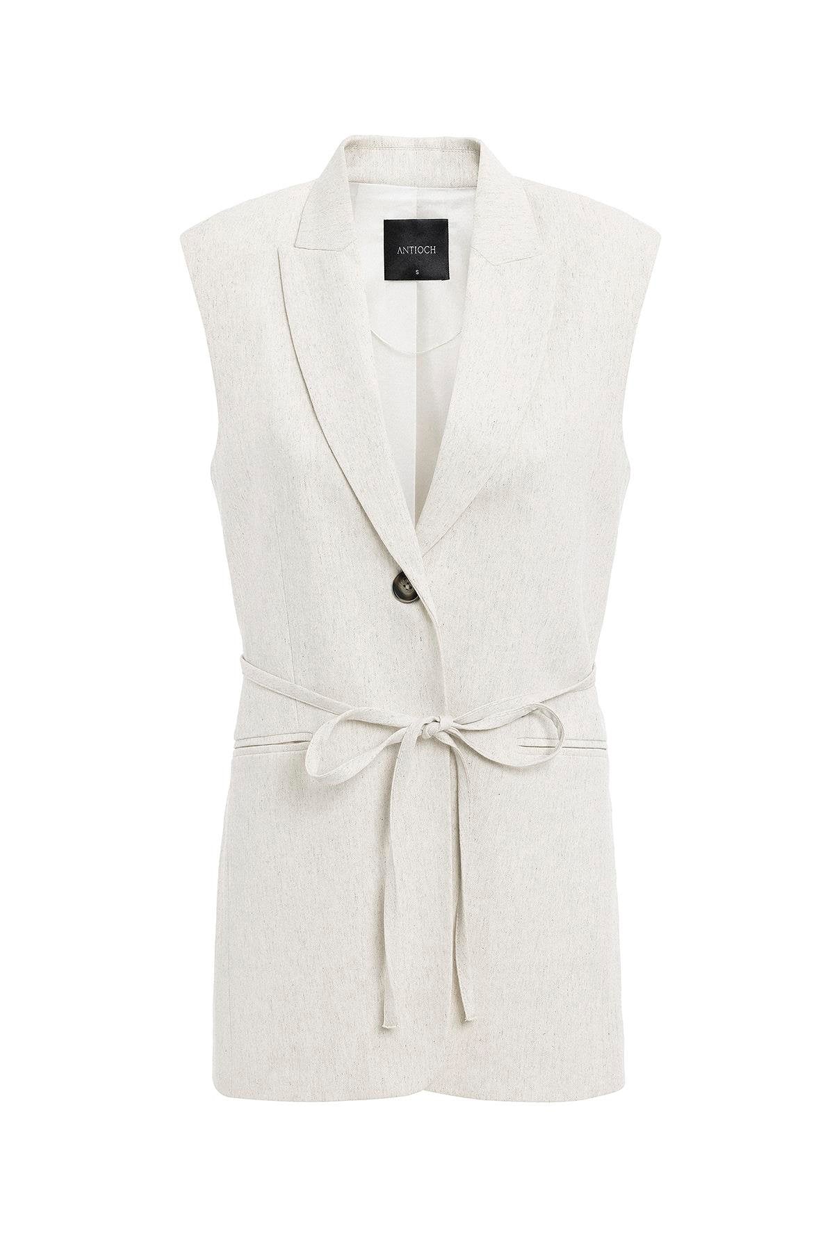 Antioch-Ekru Kuşaklı Kadın Yelek-Yelek-5-Milagron.com