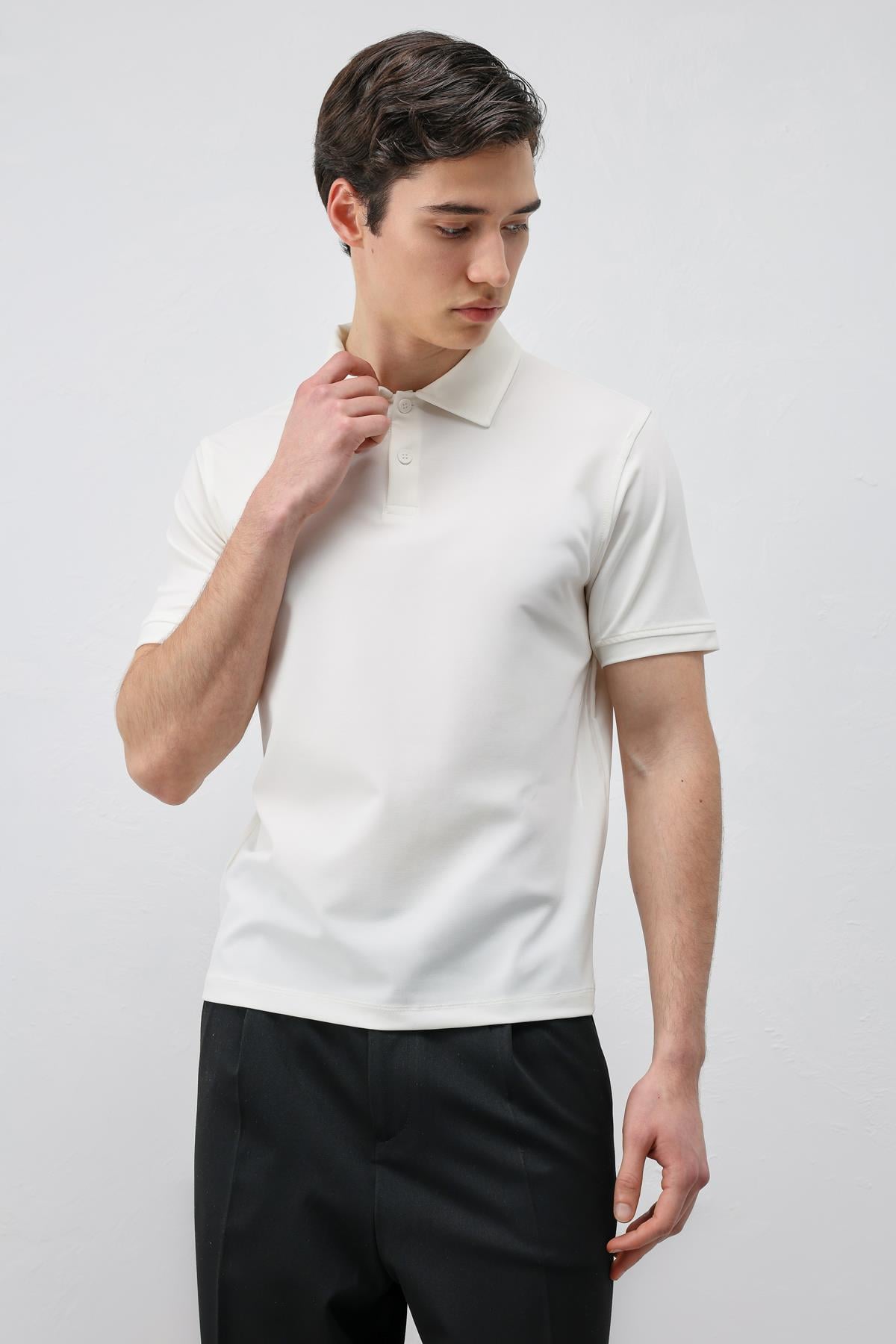 Antioch Ekru Lyocell Karışımlı Polo Yaka Erkek T-Shirt