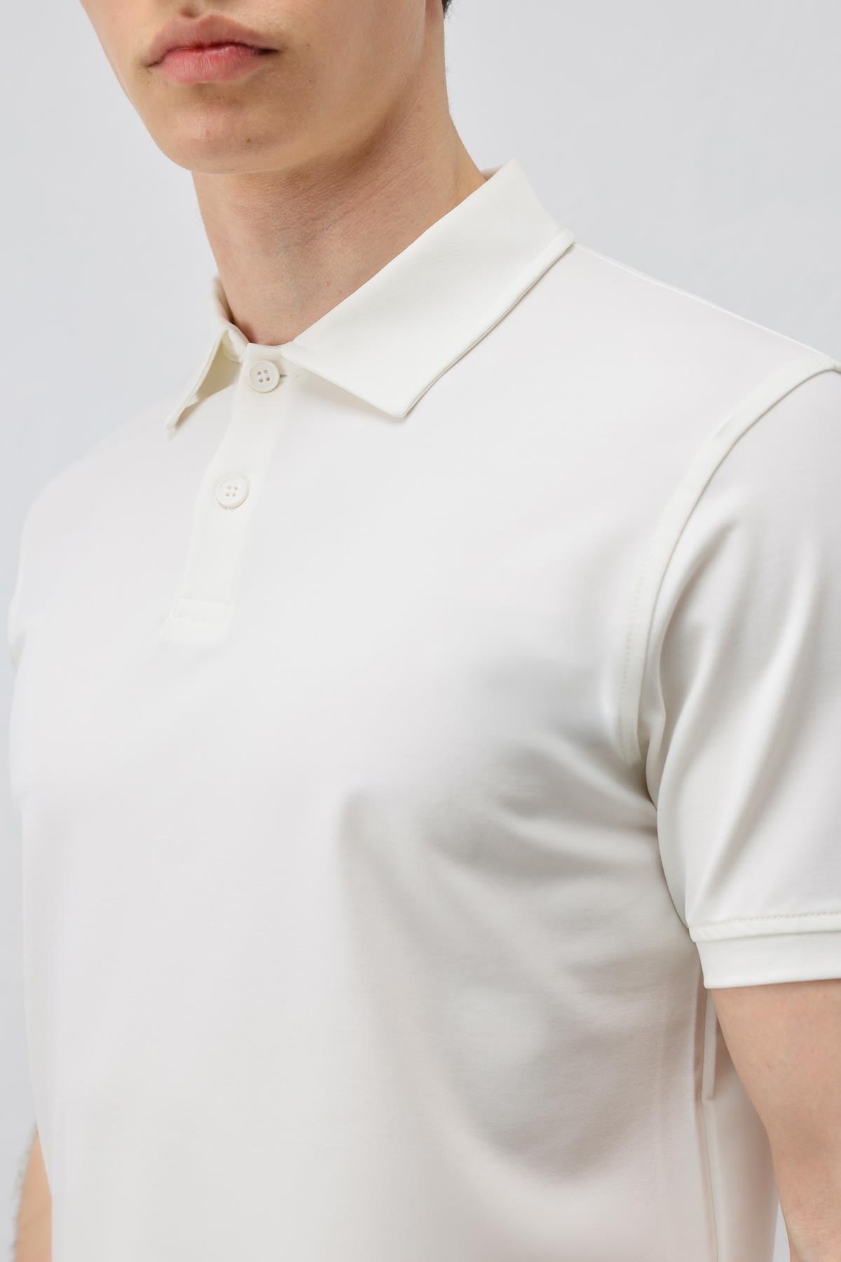 Antioch Ekru Lyocell Karışımlı Polo Yaka Erkek T-Shirt