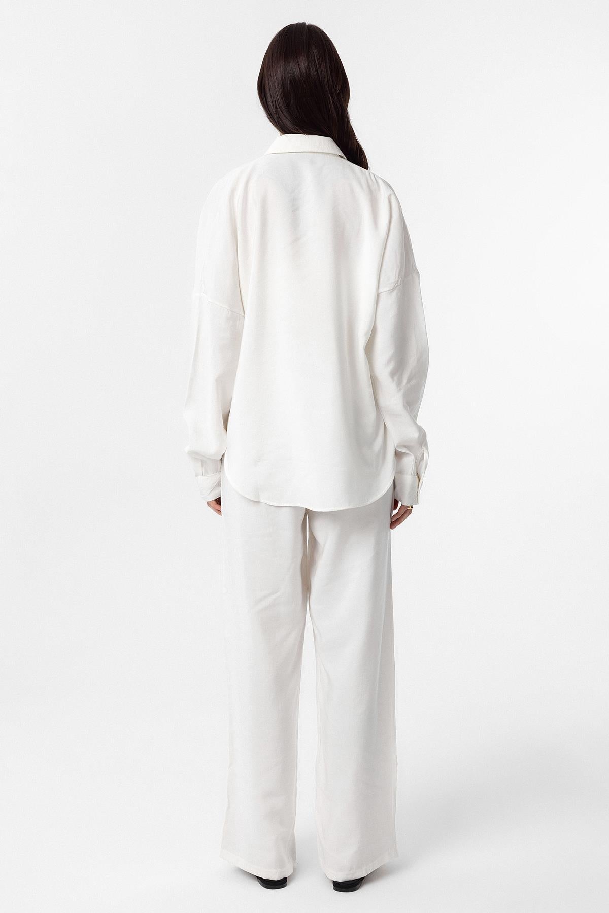 Antioch-Ekru Modal Kadın Gömlek Pantolon Takım-Alt - Üst Takım-5-Milagron.com