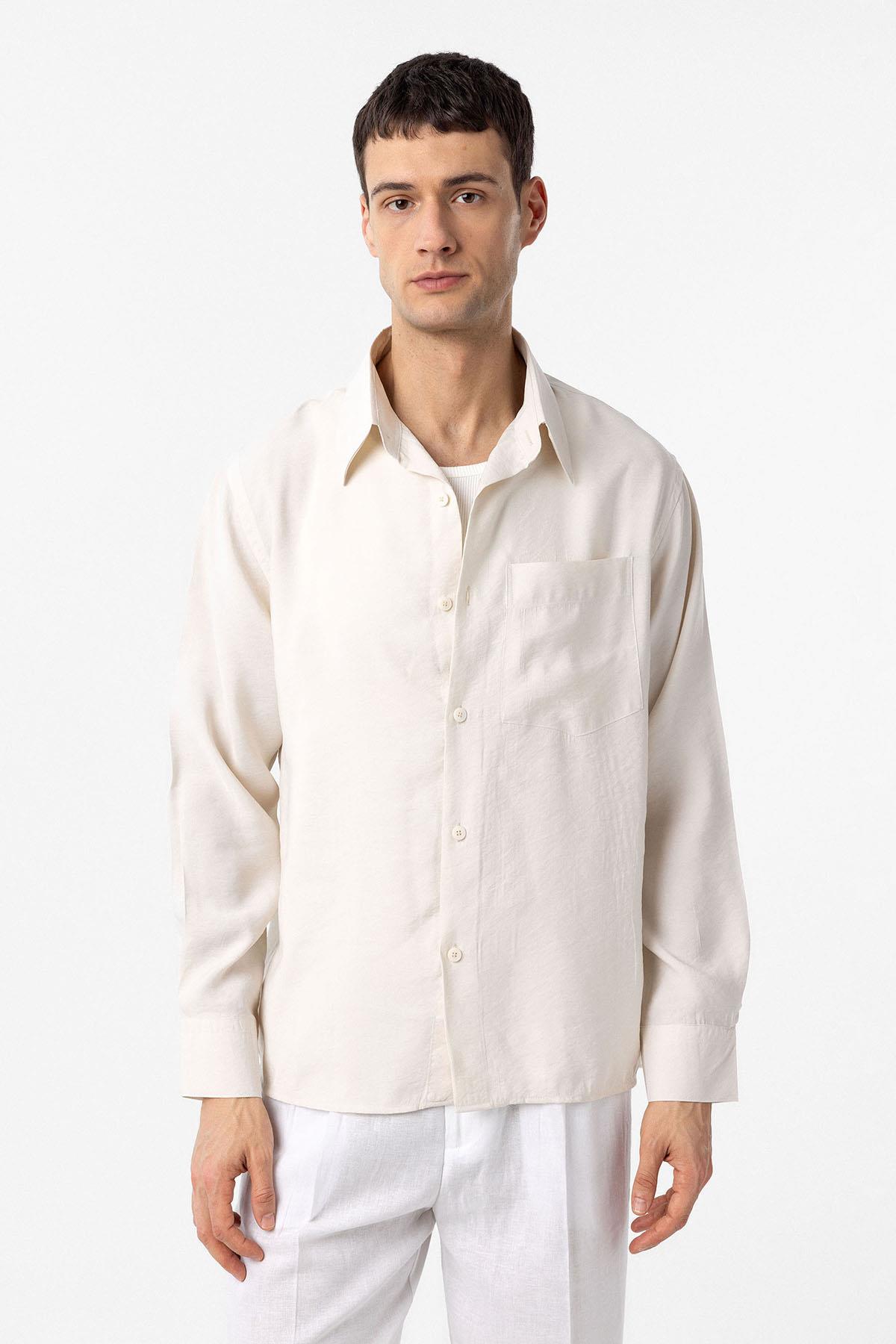 Antioch-Ekru Modal Kumaş Relax Fit Erkek Gömlek-Gömlek-1-Milagron.com